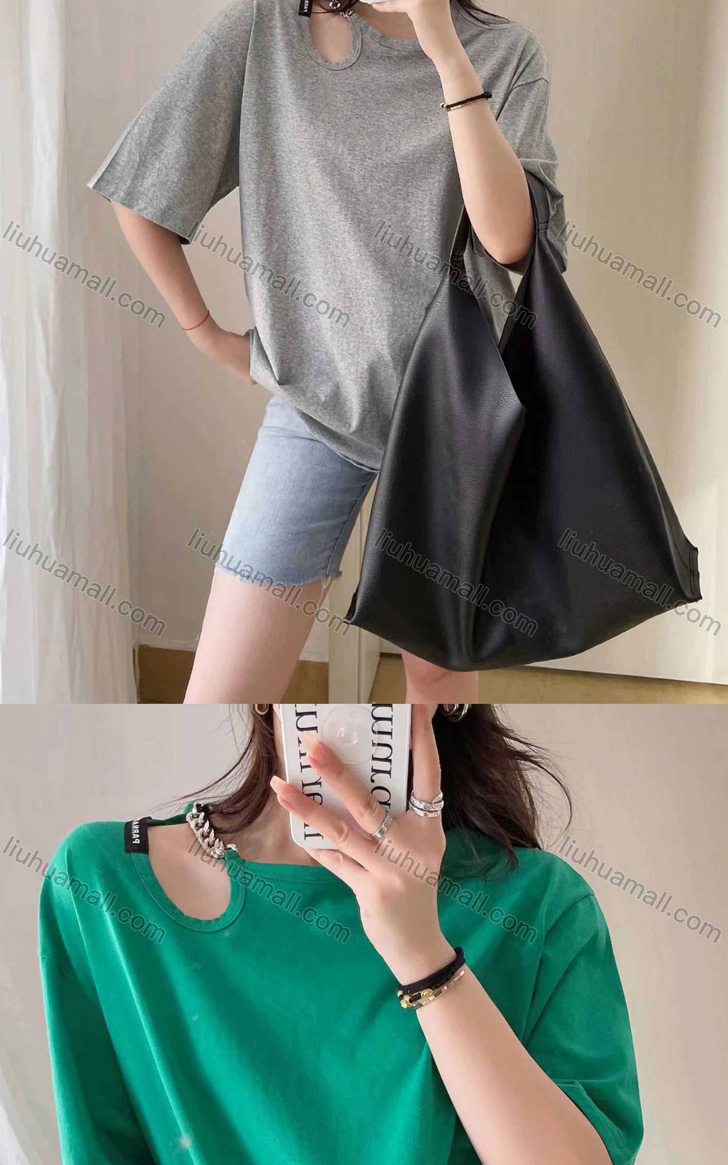 Wholesale Women's Casual Crew Neck Cut Out Half Sleeve T-shirt Y311# - Liuhuamall