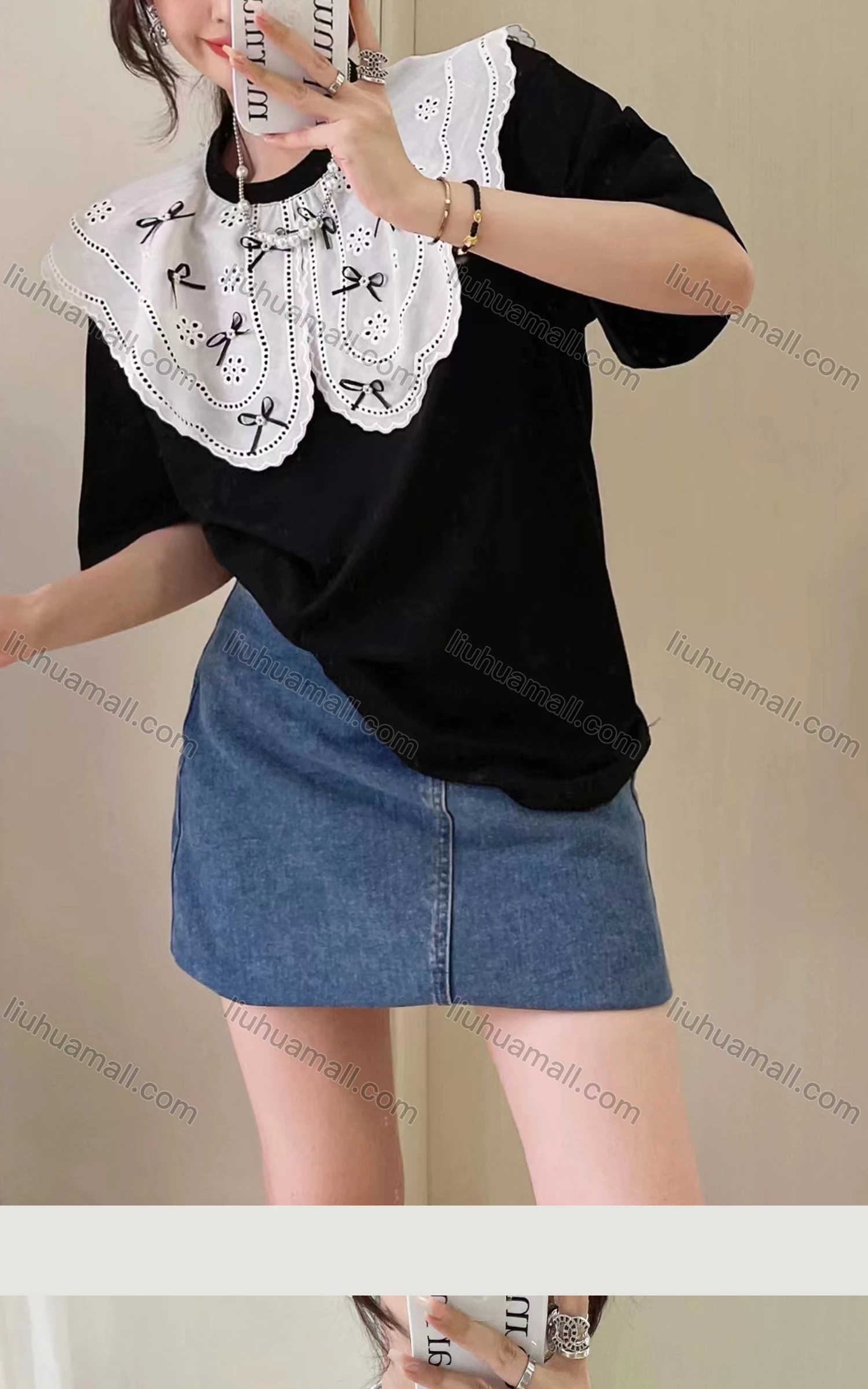 Wholesale Women's Casual Peter Pan Collar Half Sleeve Blouse Y512# - Liuhuamall