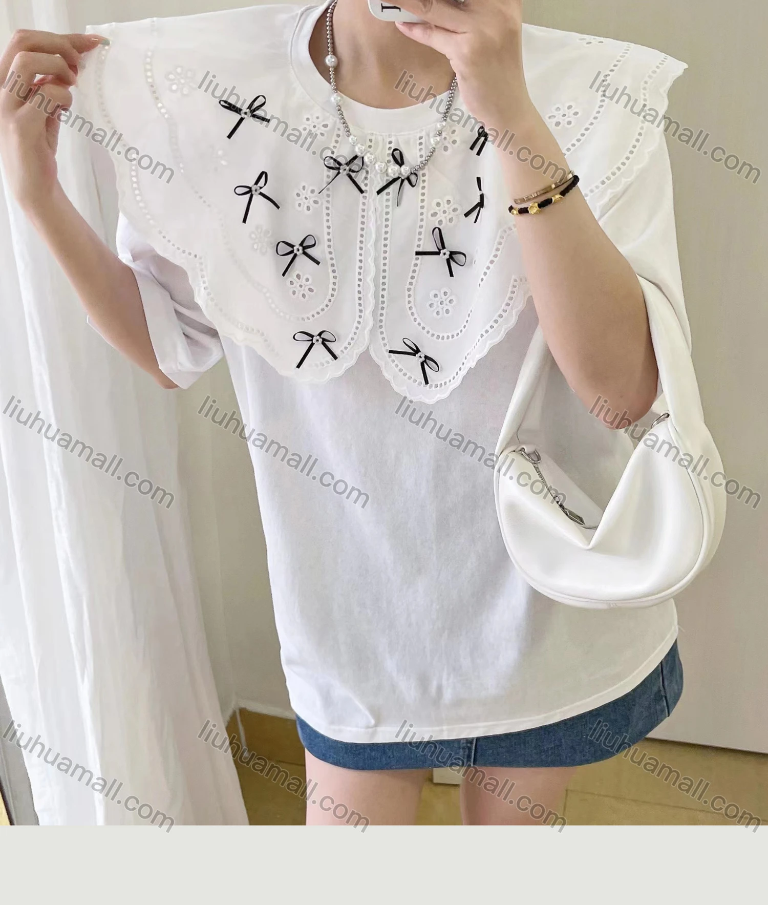 Wholesale Women's Casual Peter Pan Collar Half Sleeve Blouse Y512# - Liuhuamall