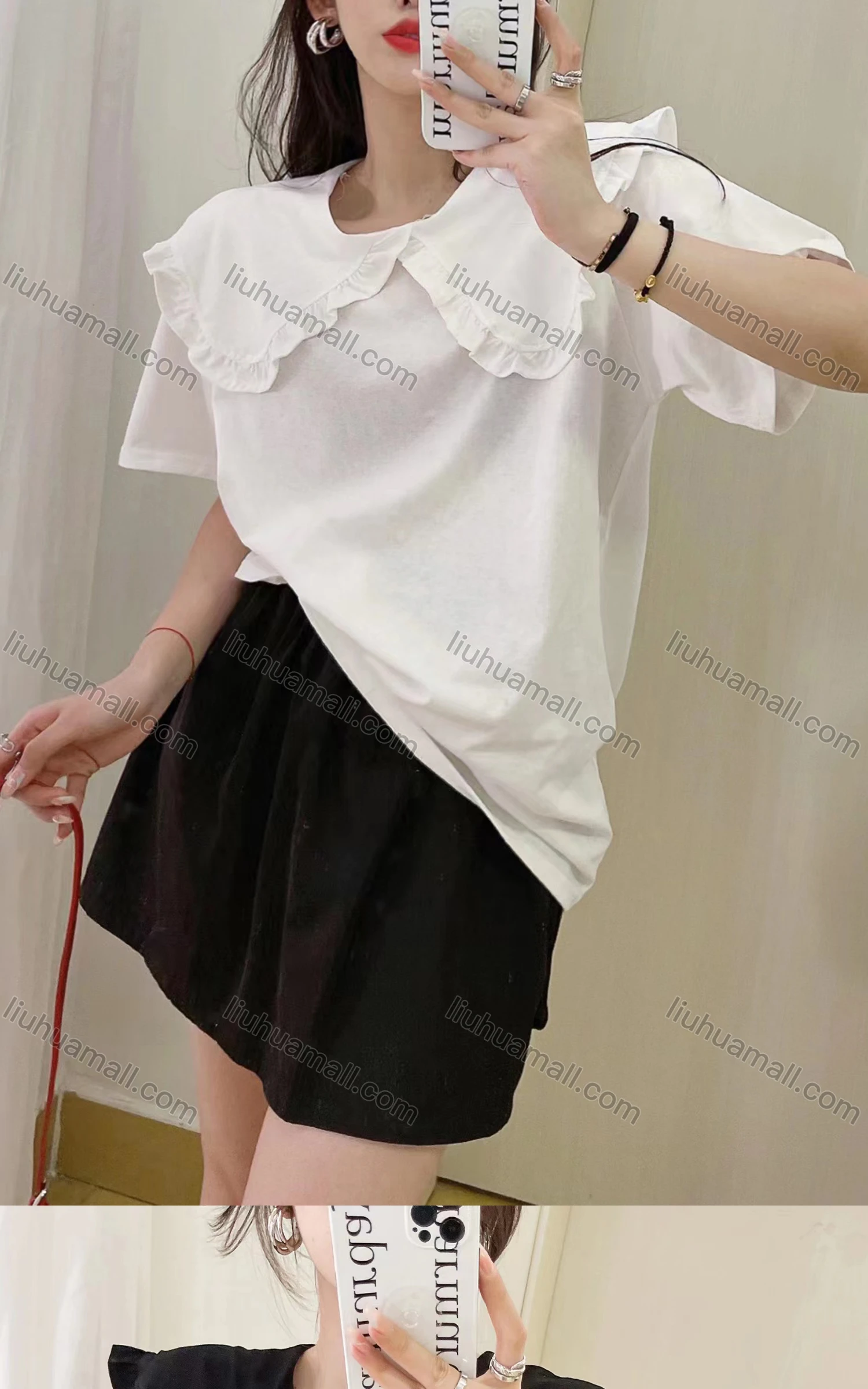 Wholesale Women's Casual Peter Pan Collar Short Sleeve Blouse Y611# - Liuhuamall