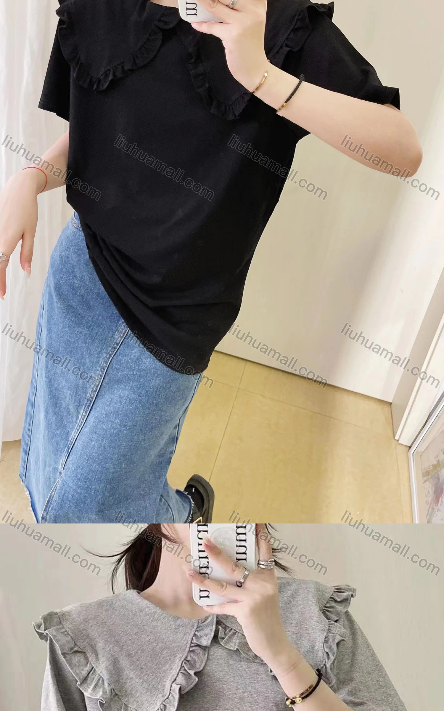 Wholesale Women's Casual Peter Pan Collar Short Sleeve Blouse Y611# - Liuhuamall