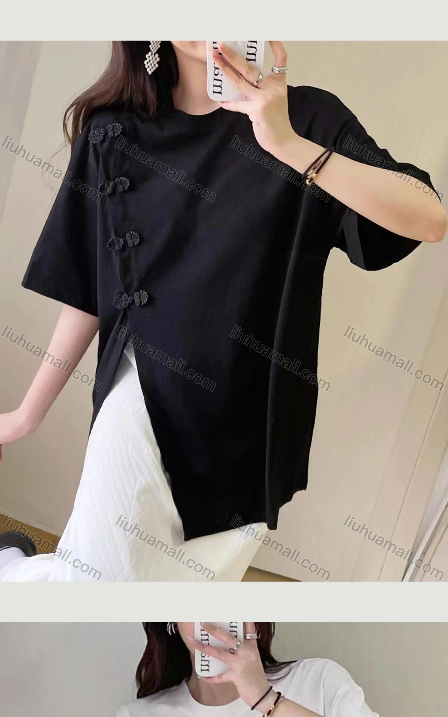 Wholesale Women's Casual Crew Neck Short Sleeve Bow Knot Split Side Blouse Y811# - Liuhuamall