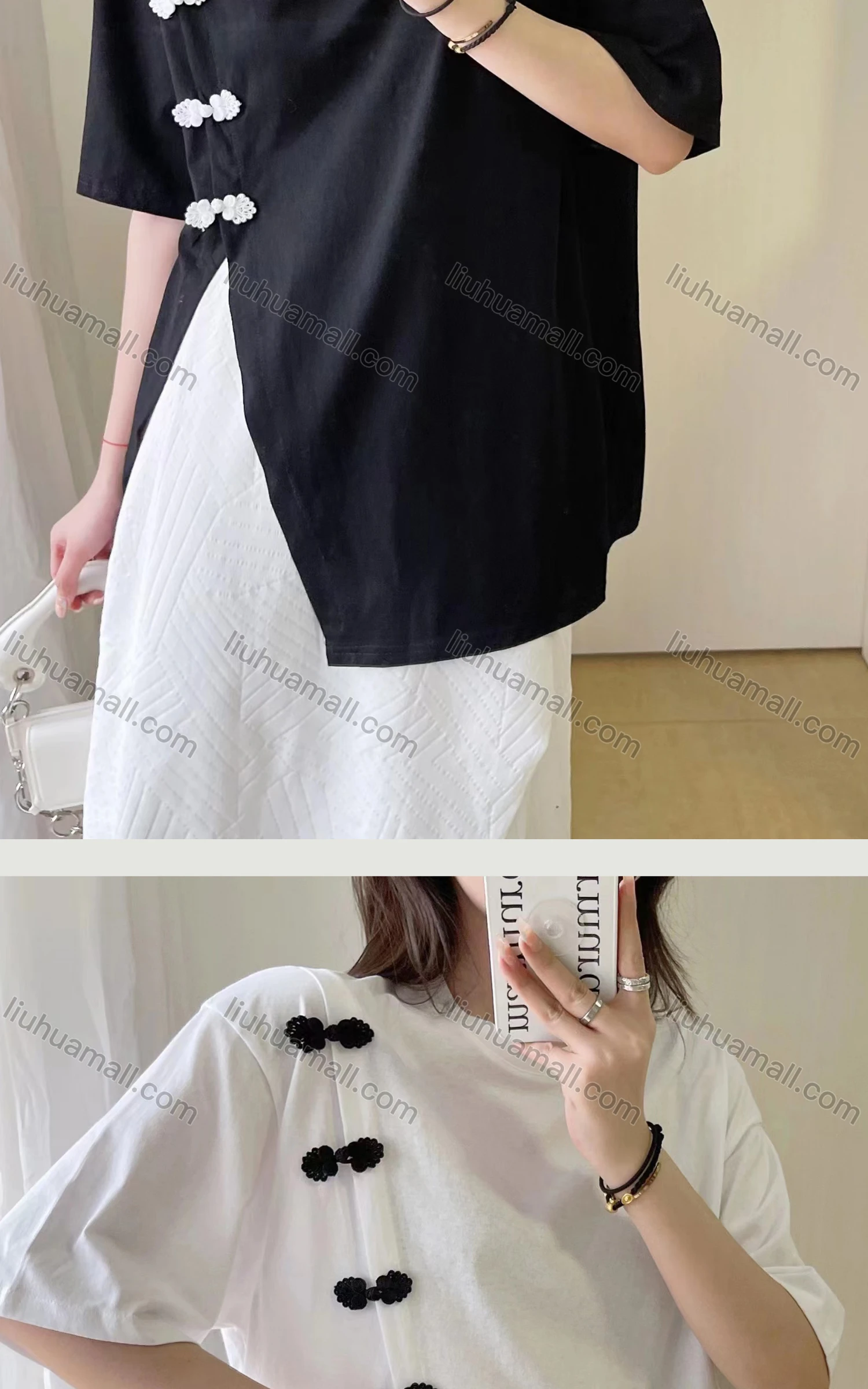 Wholesale Women's Casual Crew Neck Short Sleeve Bow Knot Split Side Blouse Y811# - Liuhuamall