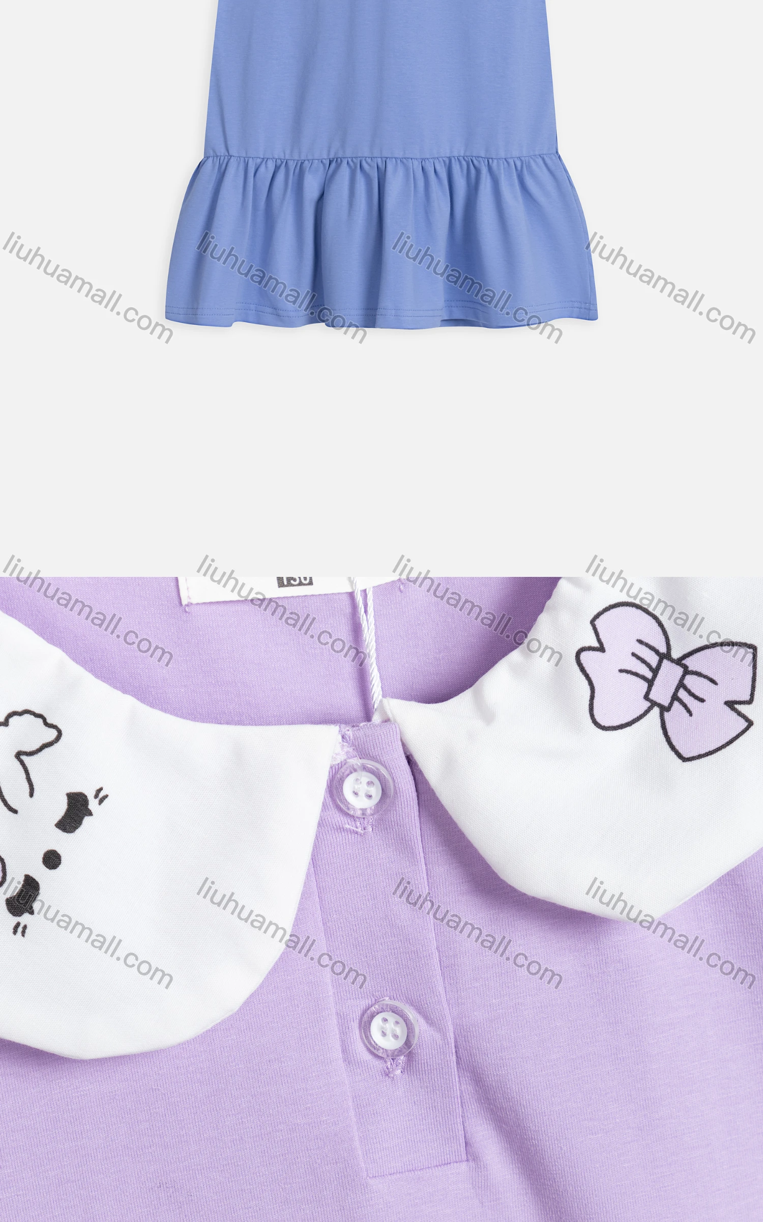 Wholesale Girls Cute Peter Pan Collar Short Sleeve Button Front Ruffle Hem Dress 5552# - Liuhuamall