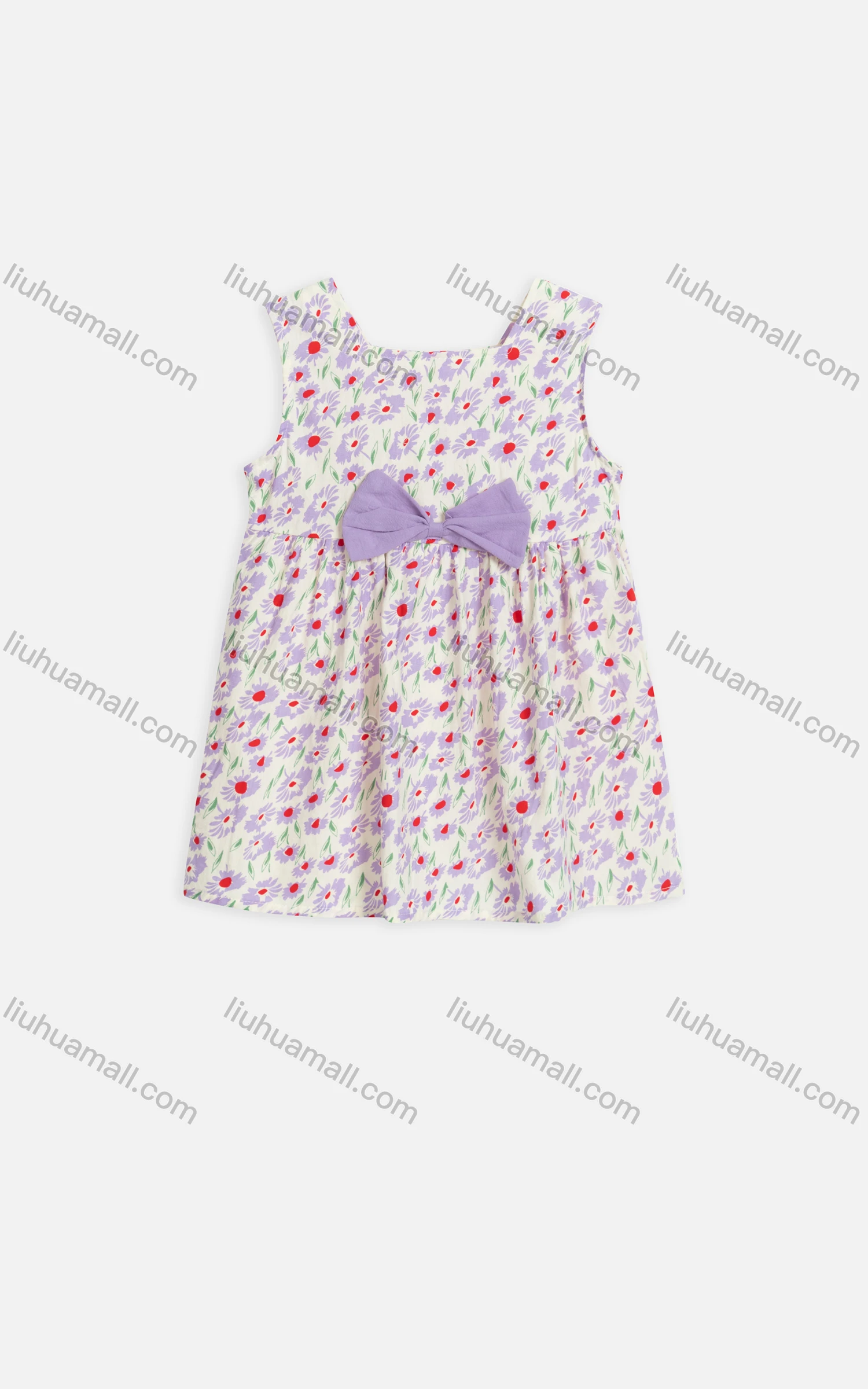 Wholesale Girls Cute Crew Neck Sleeveless Bow Knot Floral Short Tank Dress 2229# - Liuhuamall