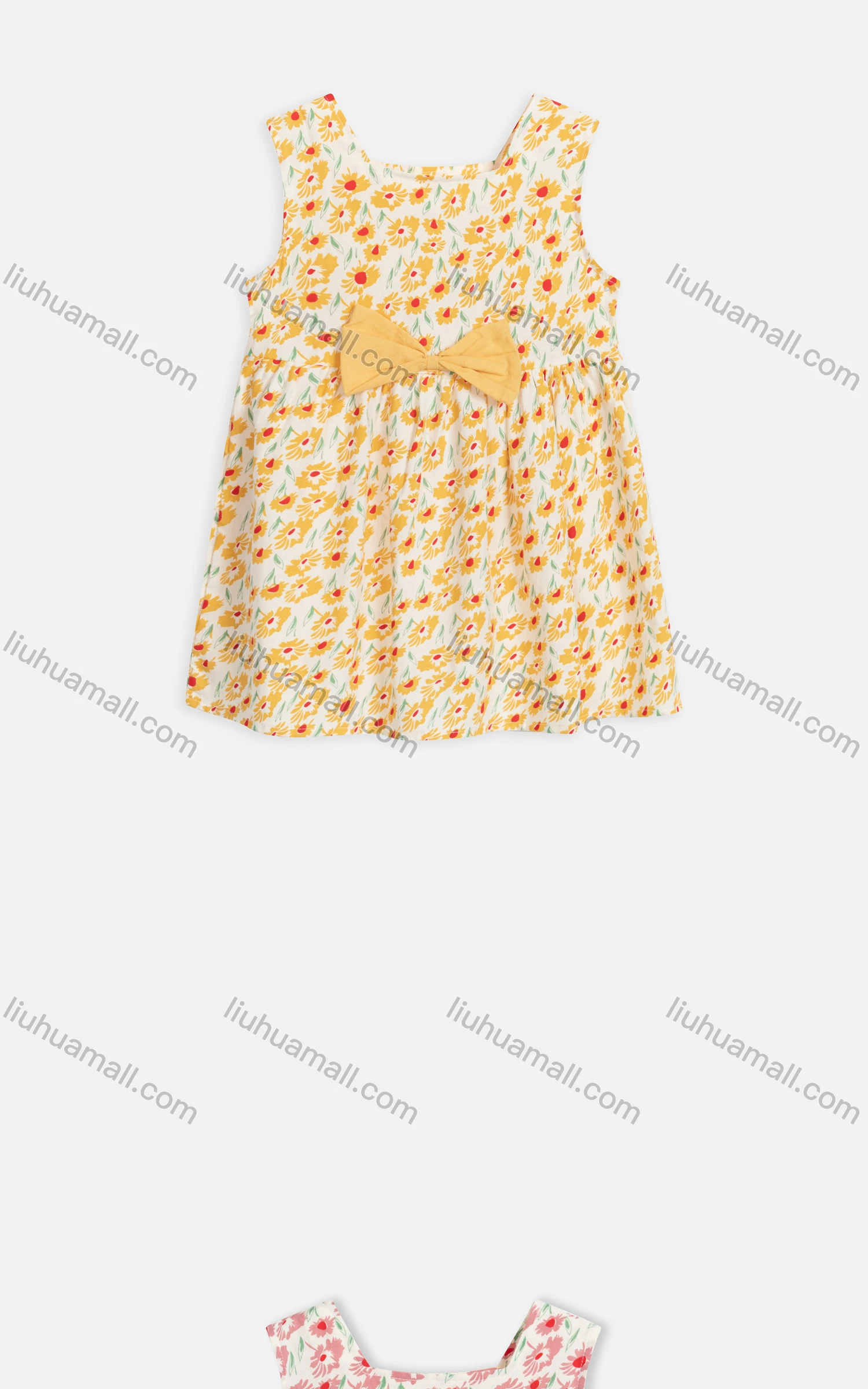 Wholesale Girls Cute Crew Neck Sleeveless Bow Knot Floral Short Tank Dress 2229# - Liuhuamall