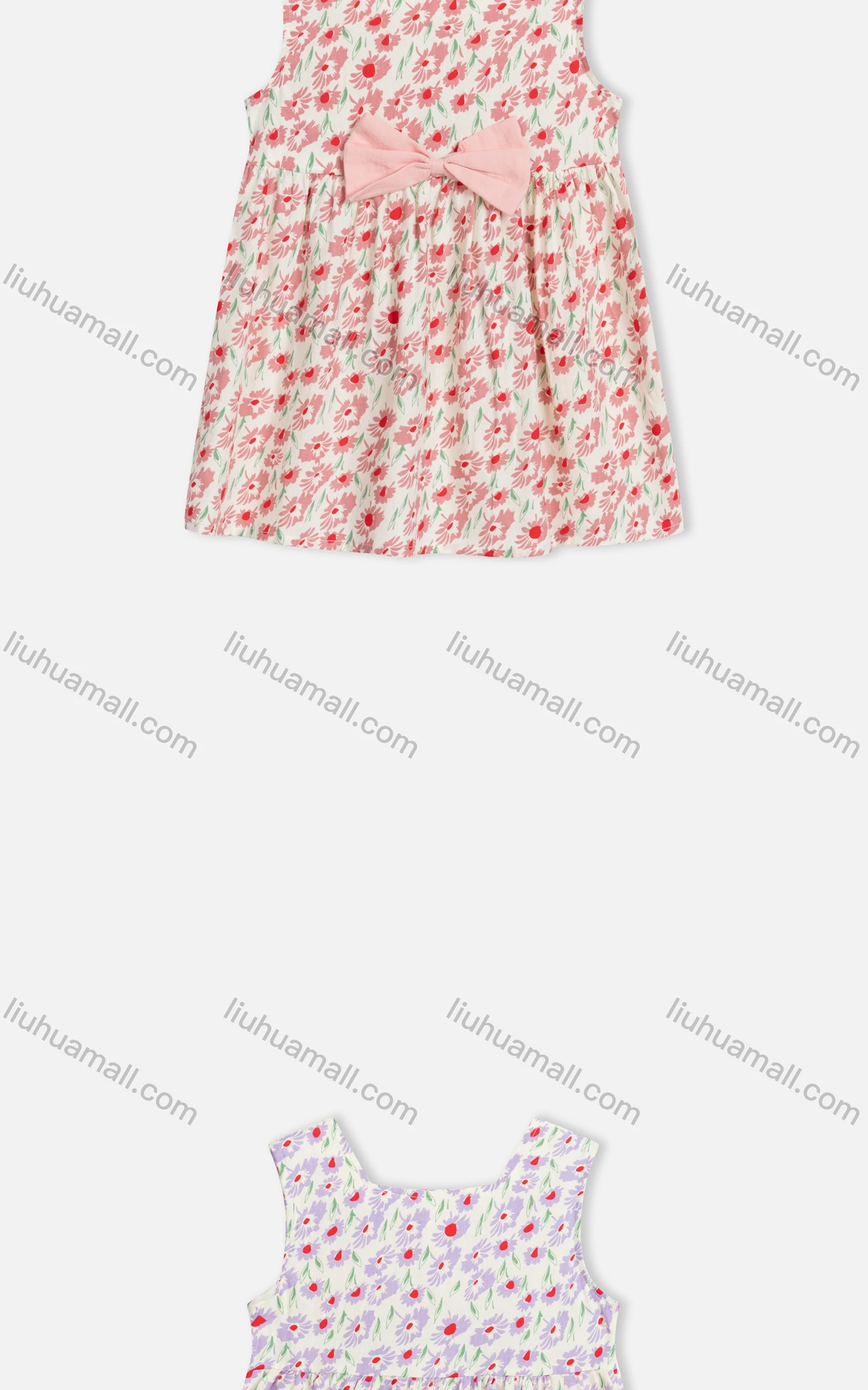 Wholesale Girls Cute Crew Neck Sleeveless Bow Knot Floral Short Tank Dress 2229# - Liuhuamall