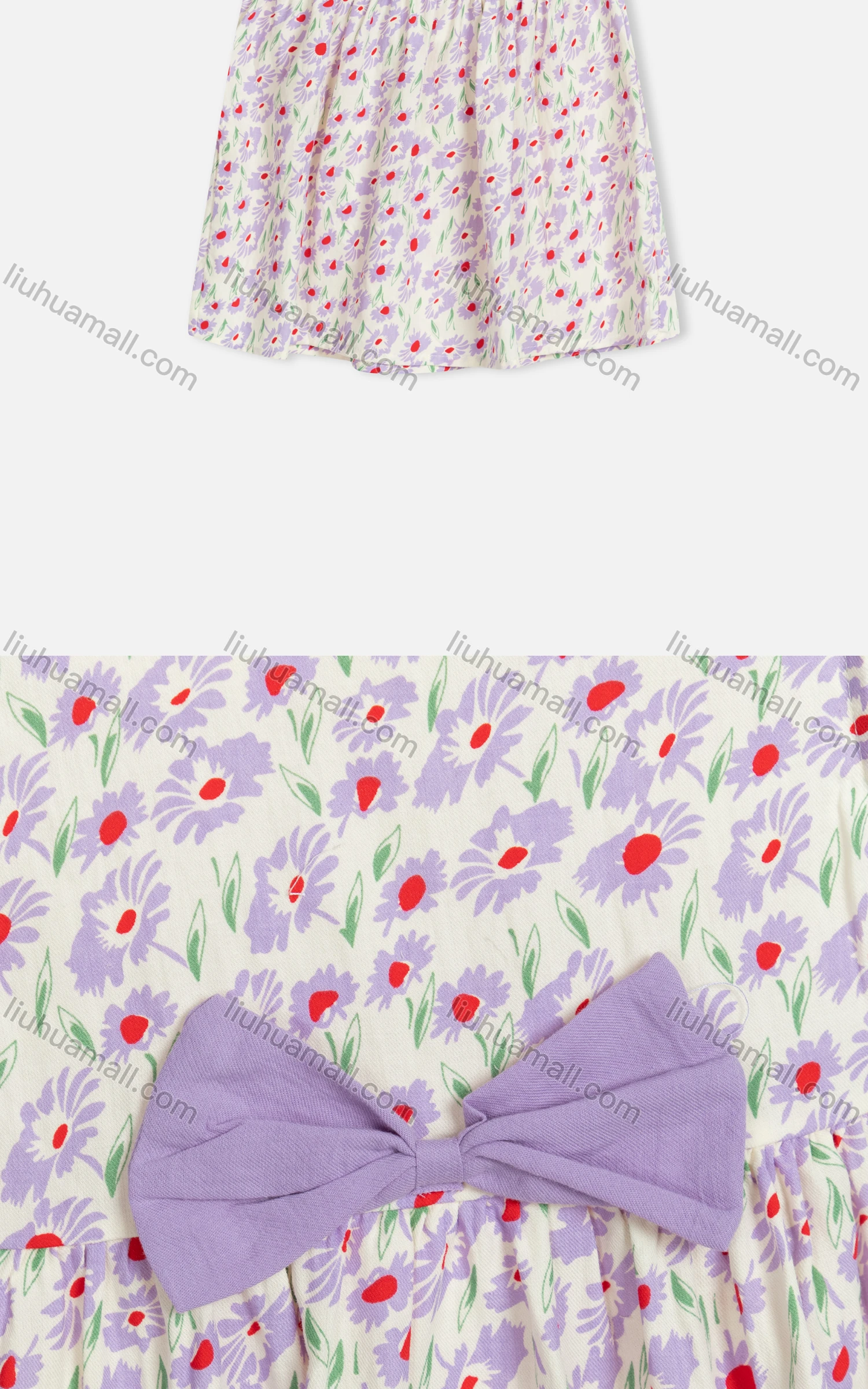 Wholesale Girls Cute Crew Neck Sleeveless Bow Knot Floral Short Tank Dress 2229# - Liuhuamall