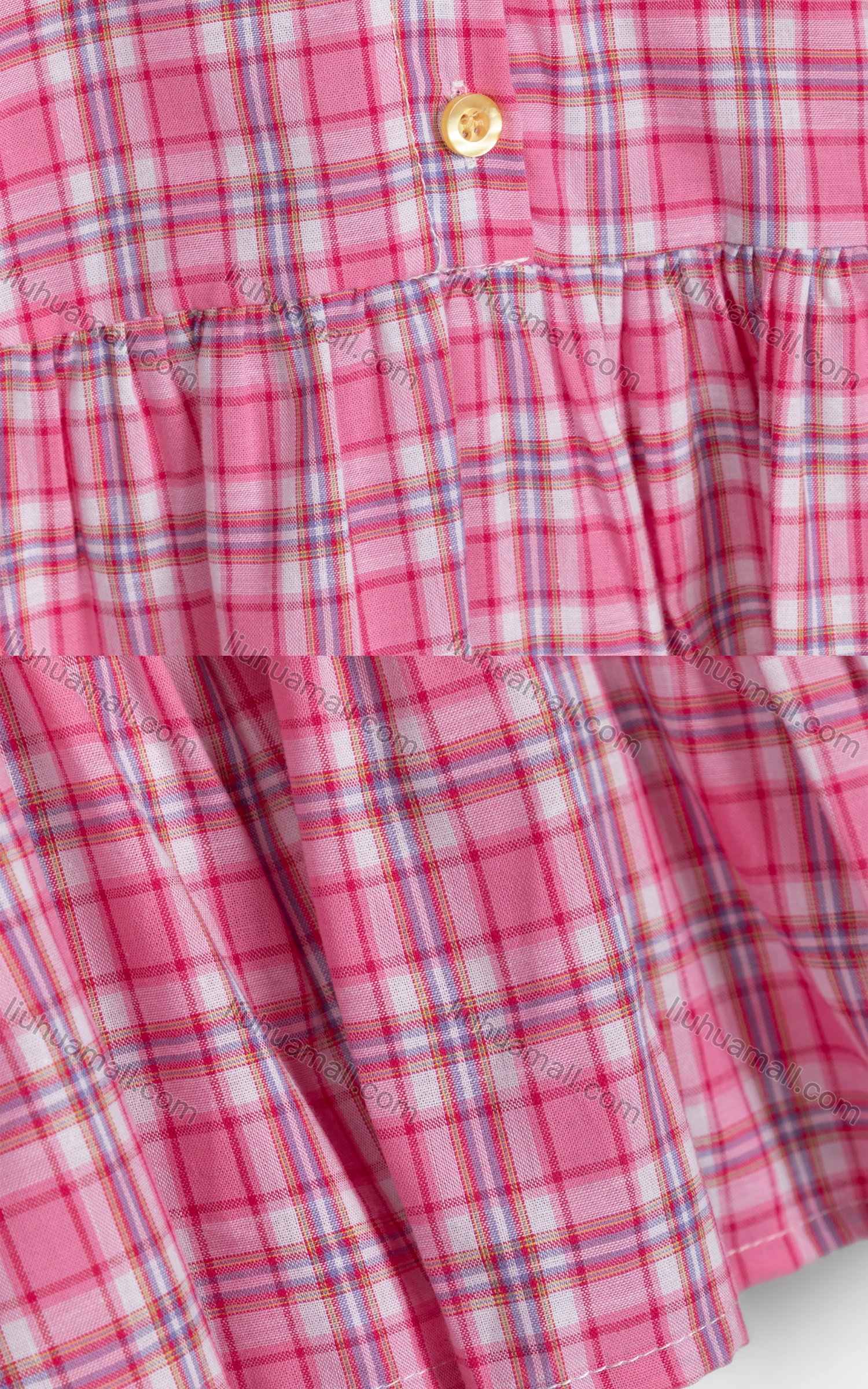 Wholesale Girls Cute Sailor Collar Plaid Button Front Tiered Ruffle Hem Dress 3535# - Liuhuamall