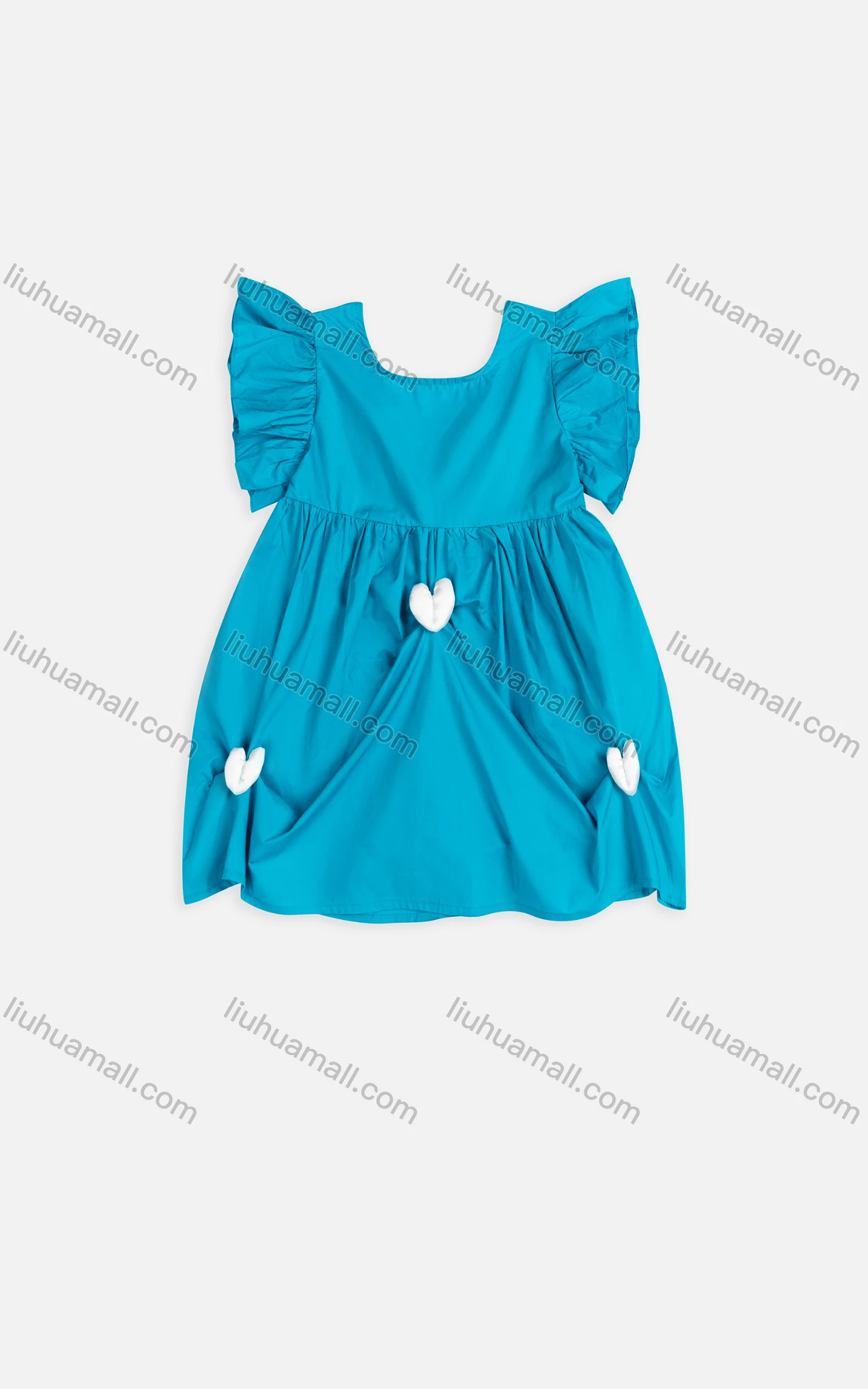 Wholesale Girls Cute Crew Neck Ruffle Sleeve Tie Back Plain Short Dress 2320# - Liuhuamall