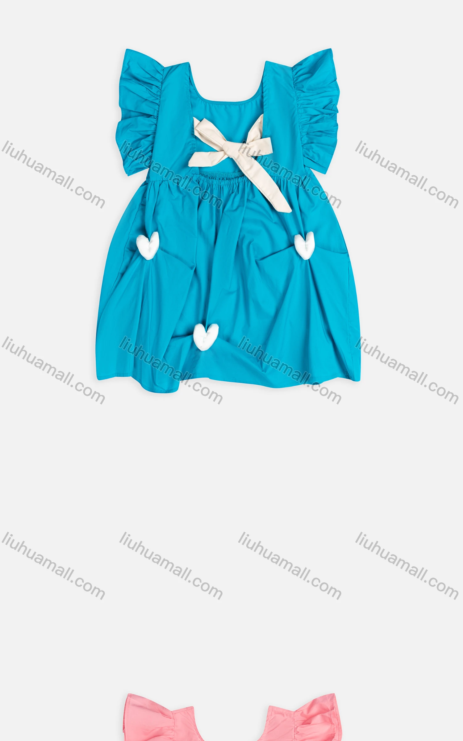 Wholesale Girls Cute Crew Neck Ruffle Sleeve Tie Back Plain Short Dress 2320# - Liuhuamall