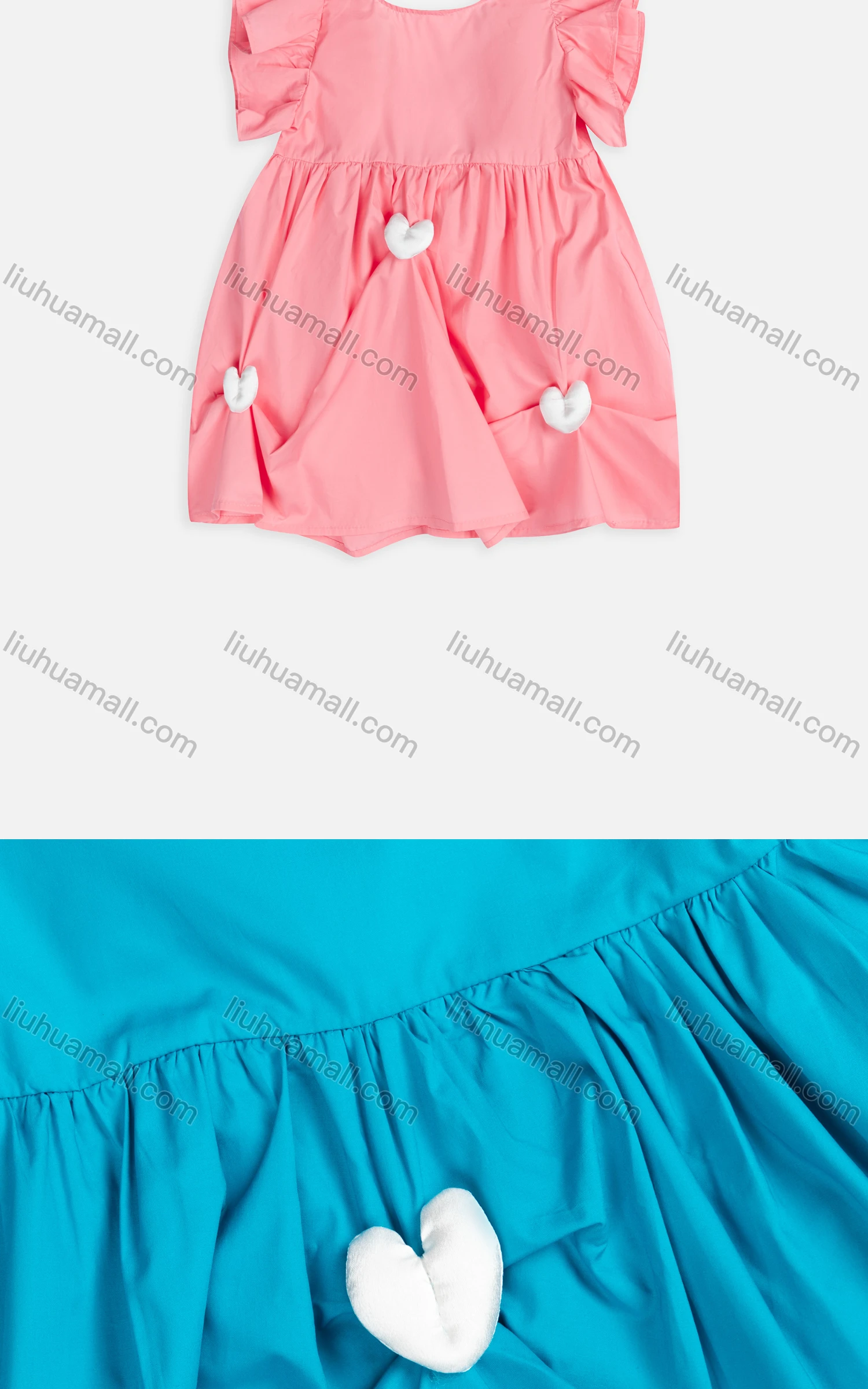 Wholesale Girls Cute Crew Neck Ruffle Sleeve Tie Back Plain Short Dress 2320# - Liuhuamall