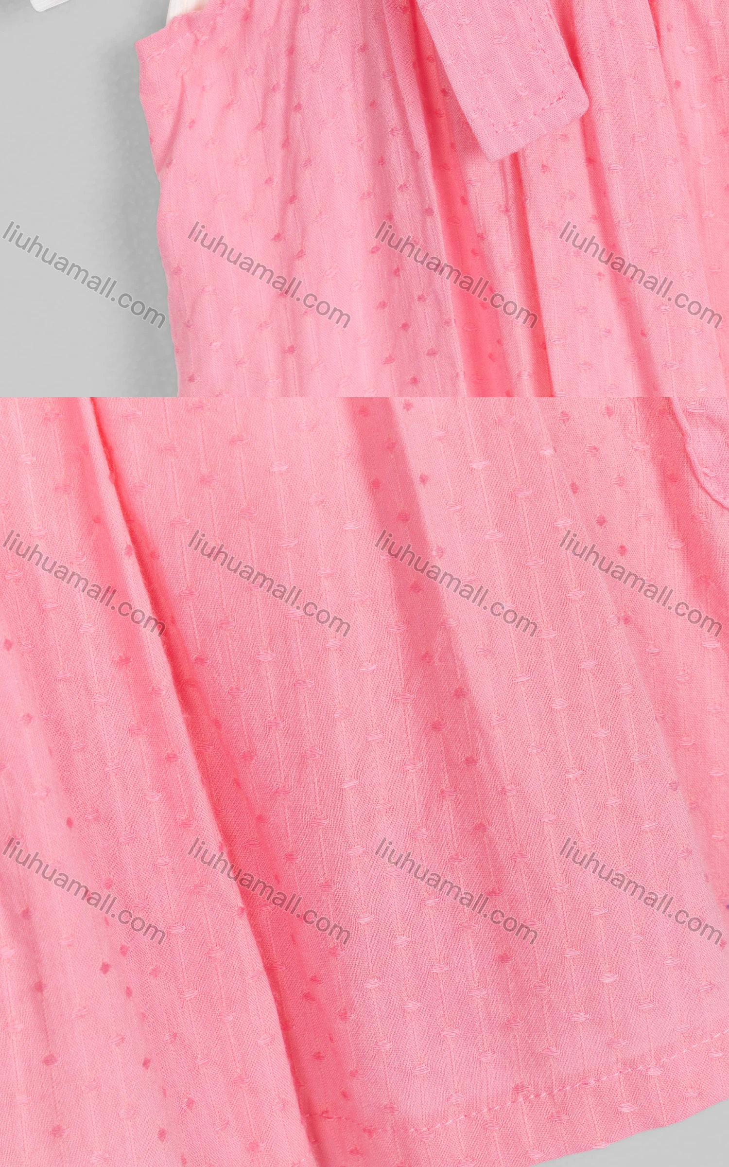 Wholesale Girls Cute Crew Neck Short Sleeve Shirred Fake 2-Piece Overall Dress 23030# - Liuhuamall