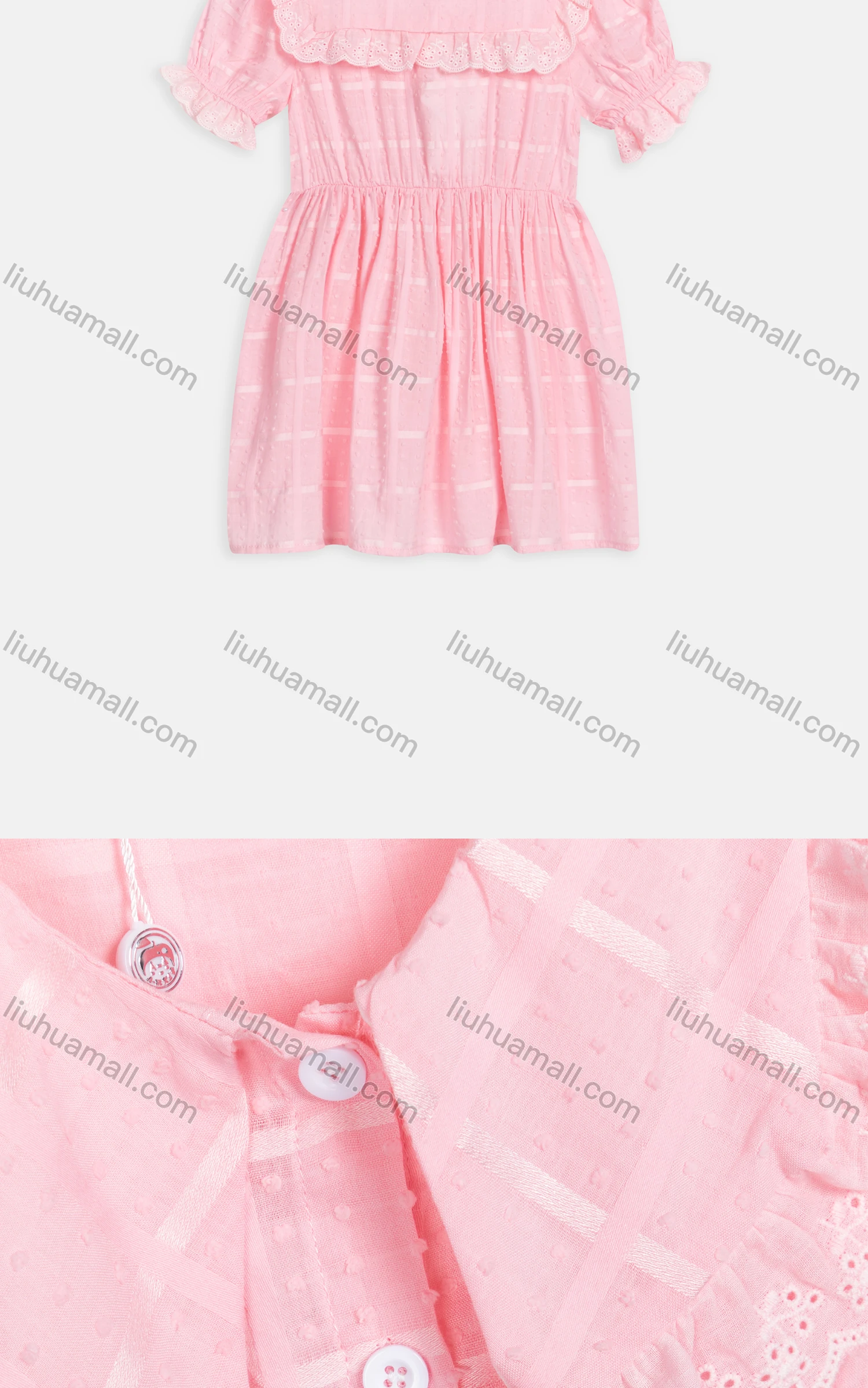 Wholesale Girls Cute Peter Pan Collar Poet Sleeve Swiss Dot Short Dress 3480# - Liuhuamall