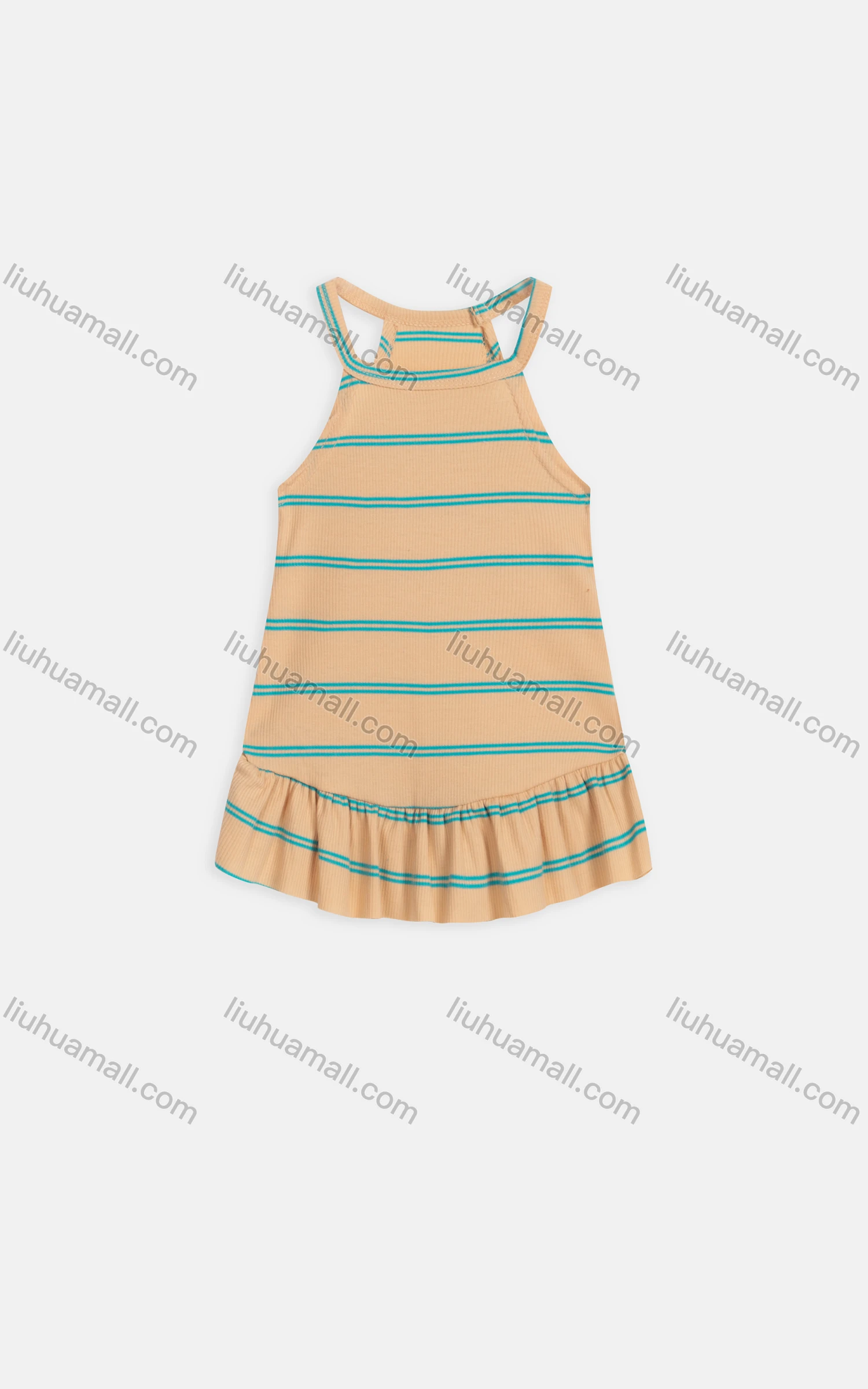 Wholesale Girls Cute Cold Shoulder Sleeveless Striped Ribbed Short Dress 1945# - Liuhuamall