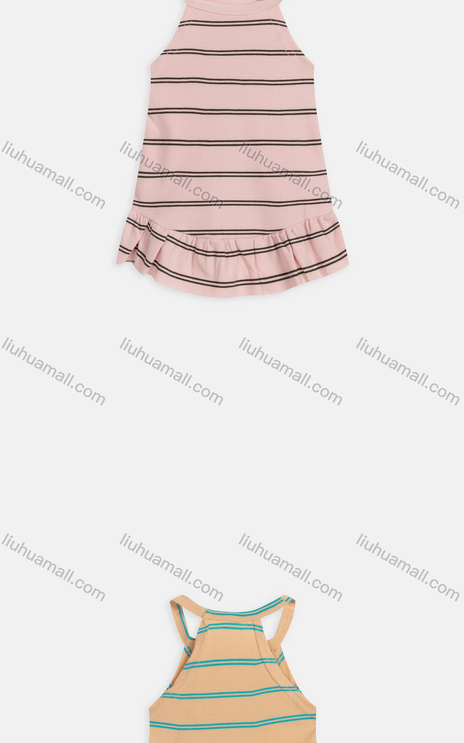 Wholesale Girls Cute Cold Shoulder Sleeveless Striped Ribbed Short Dress 1945# - Liuhuamall