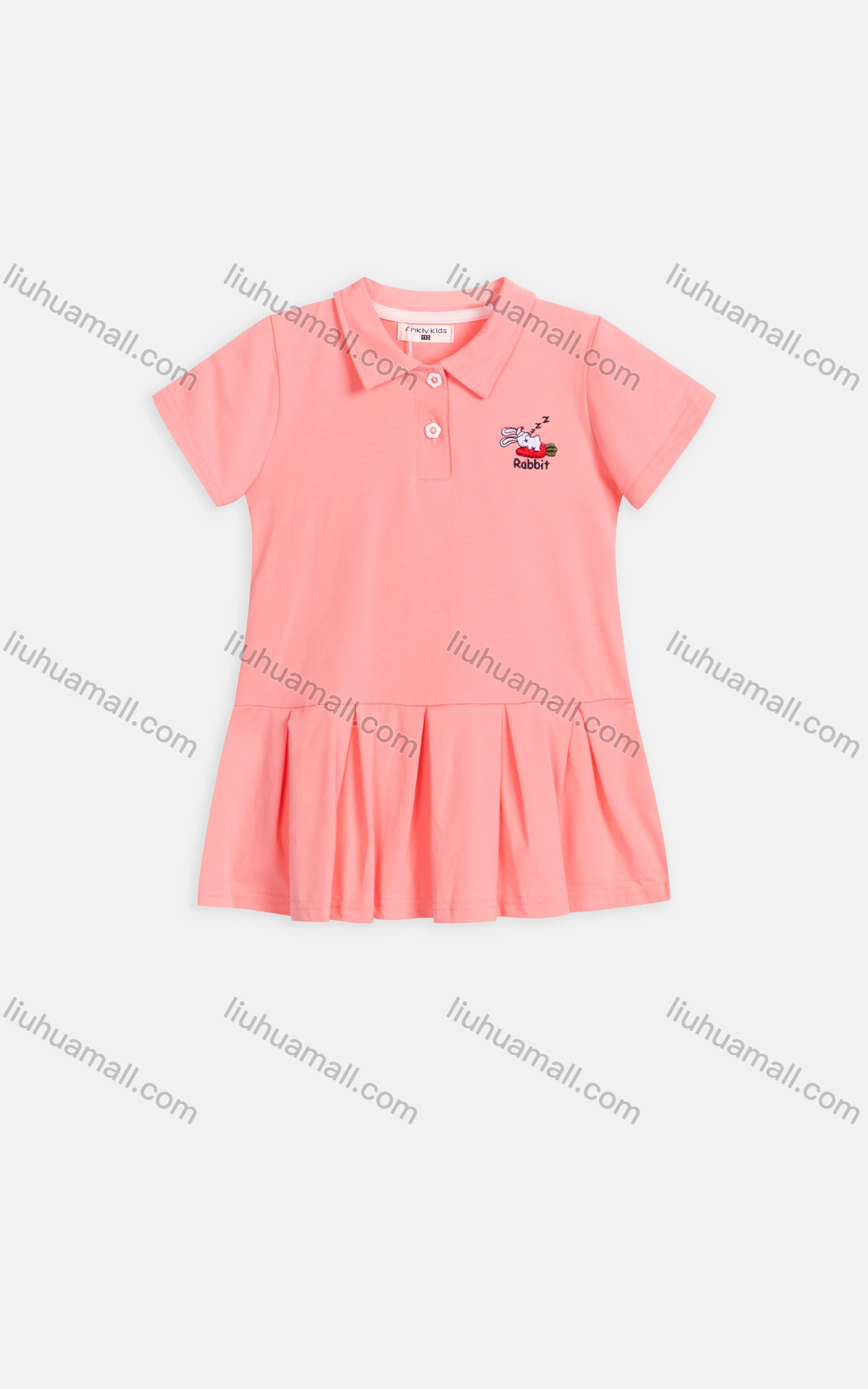 Wholesale Girls Cute Collared Short Sleeve Embroidered Short Dress AM2806# - Liuhuamall