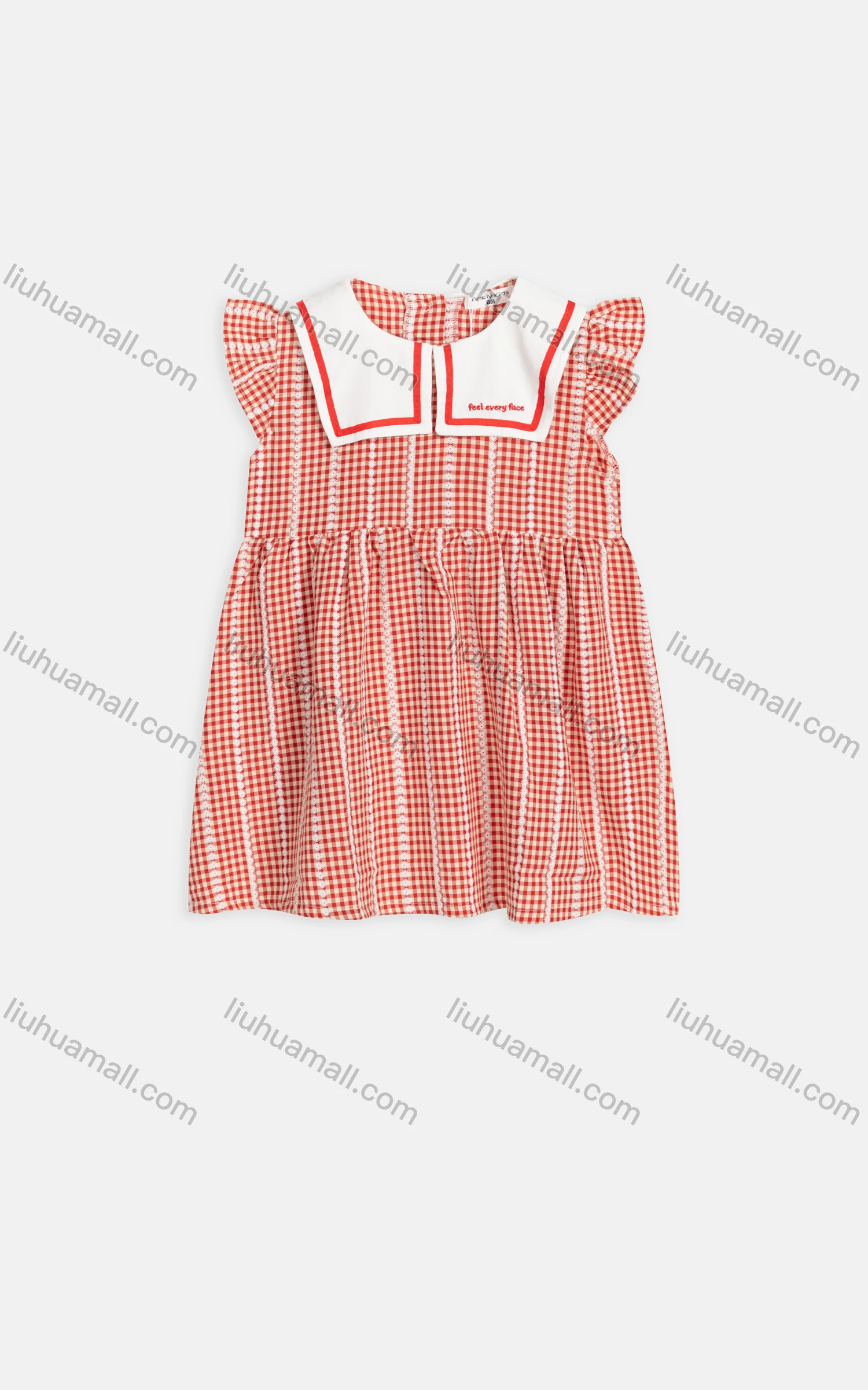 Wholesale Girls Cute Peter Pan Collar Ruffle Sleeve Plaid Short Dress AM2805# - Liuhuamall