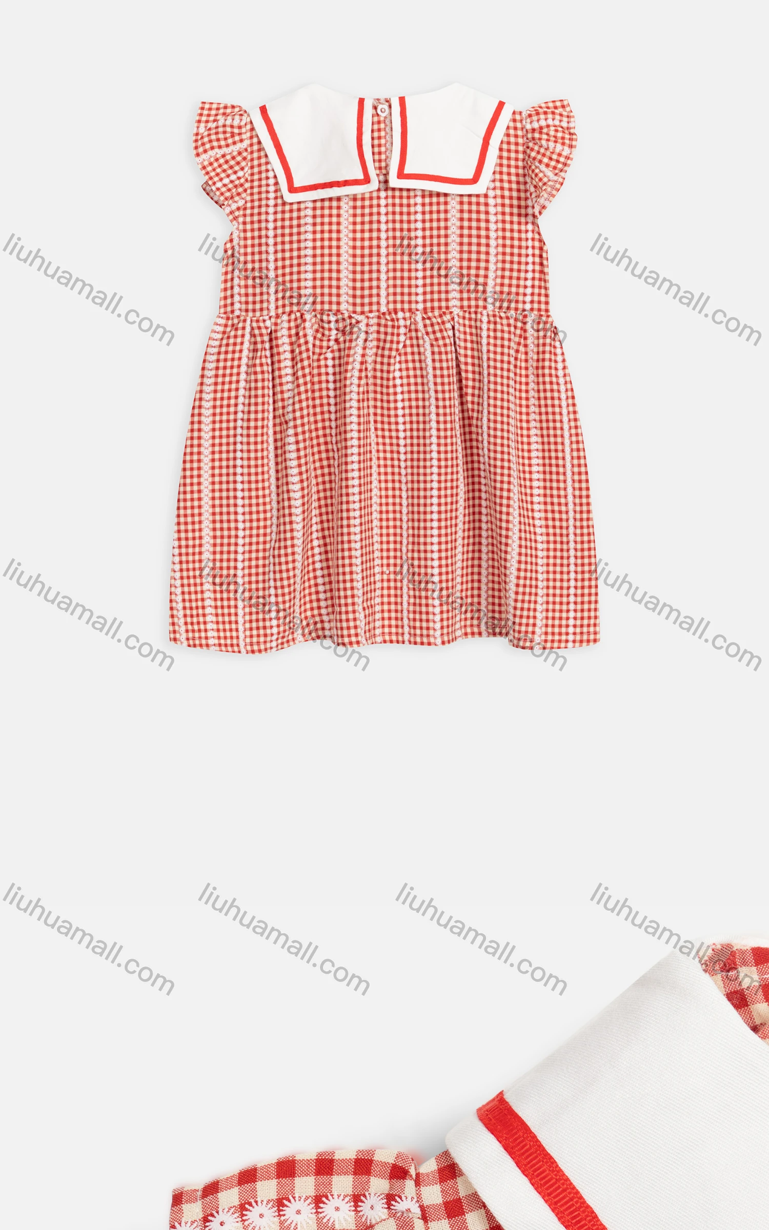Wholesale Girls Cute Peter Pan Collar Ruffle Sleeve Plaid Short Dress AM2805# - Liuhuamall