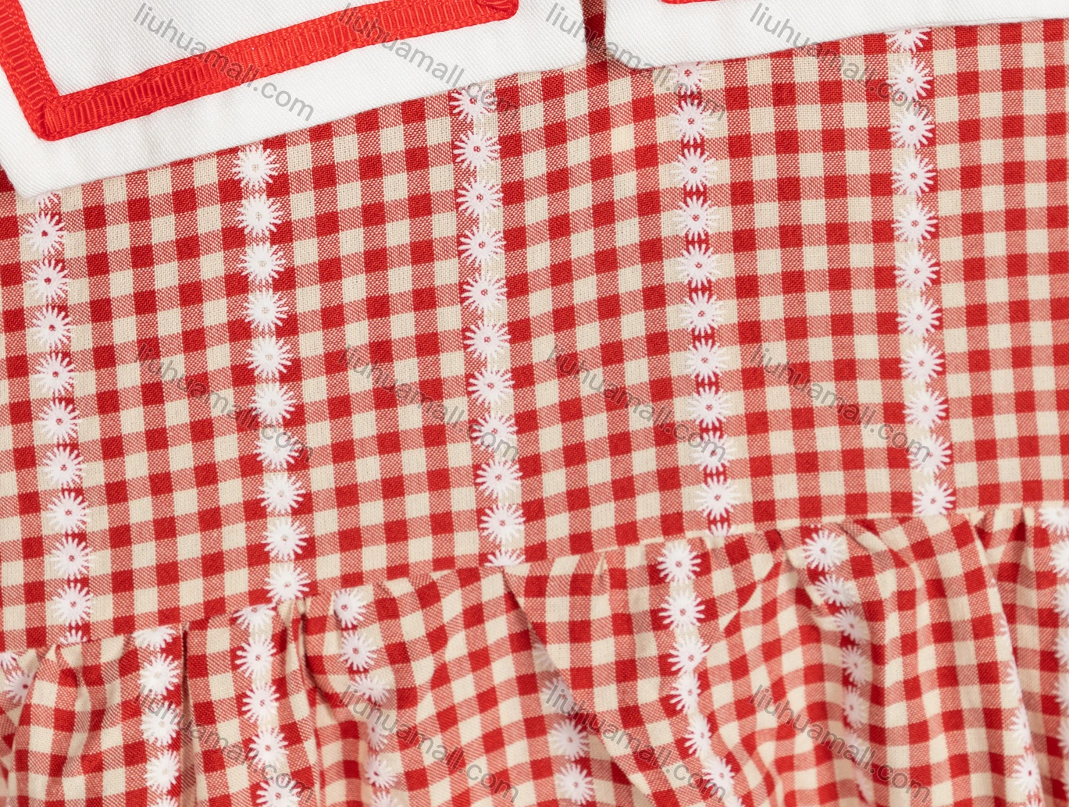 Wholesale Girls Cute Peter Pan Collar Ruffle Sleeve Plaid Short Dress AM2805# - Liuhuamall