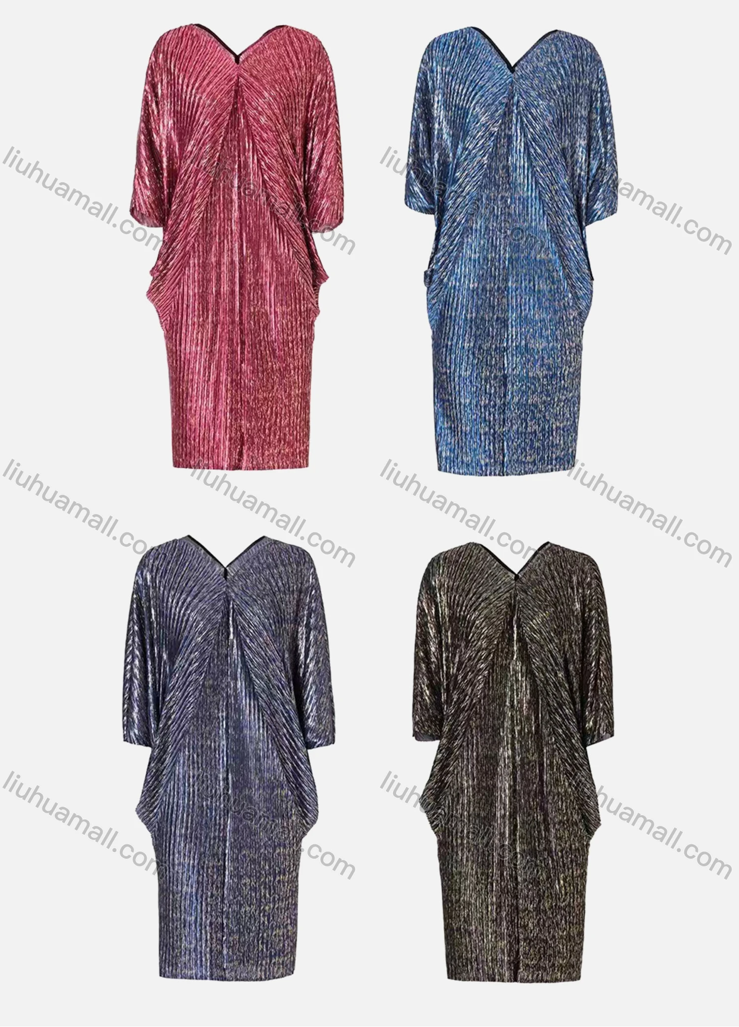 Wholesale Women's V Neck 3/4 Sleeve Straight Hem Slim Fit Midi Dress 3188# - Liuhuamall