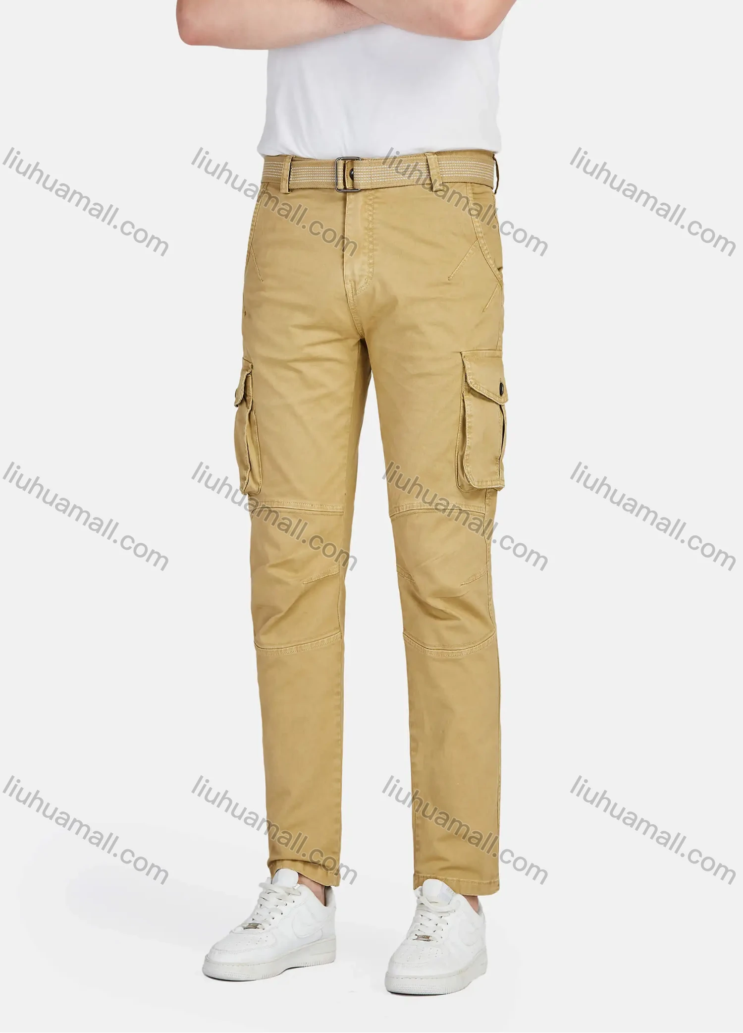 Wholesale Men's Casual Plain Straight Leg Ankle Length Cargo Pants With Belt 6616# - Liuhuamall