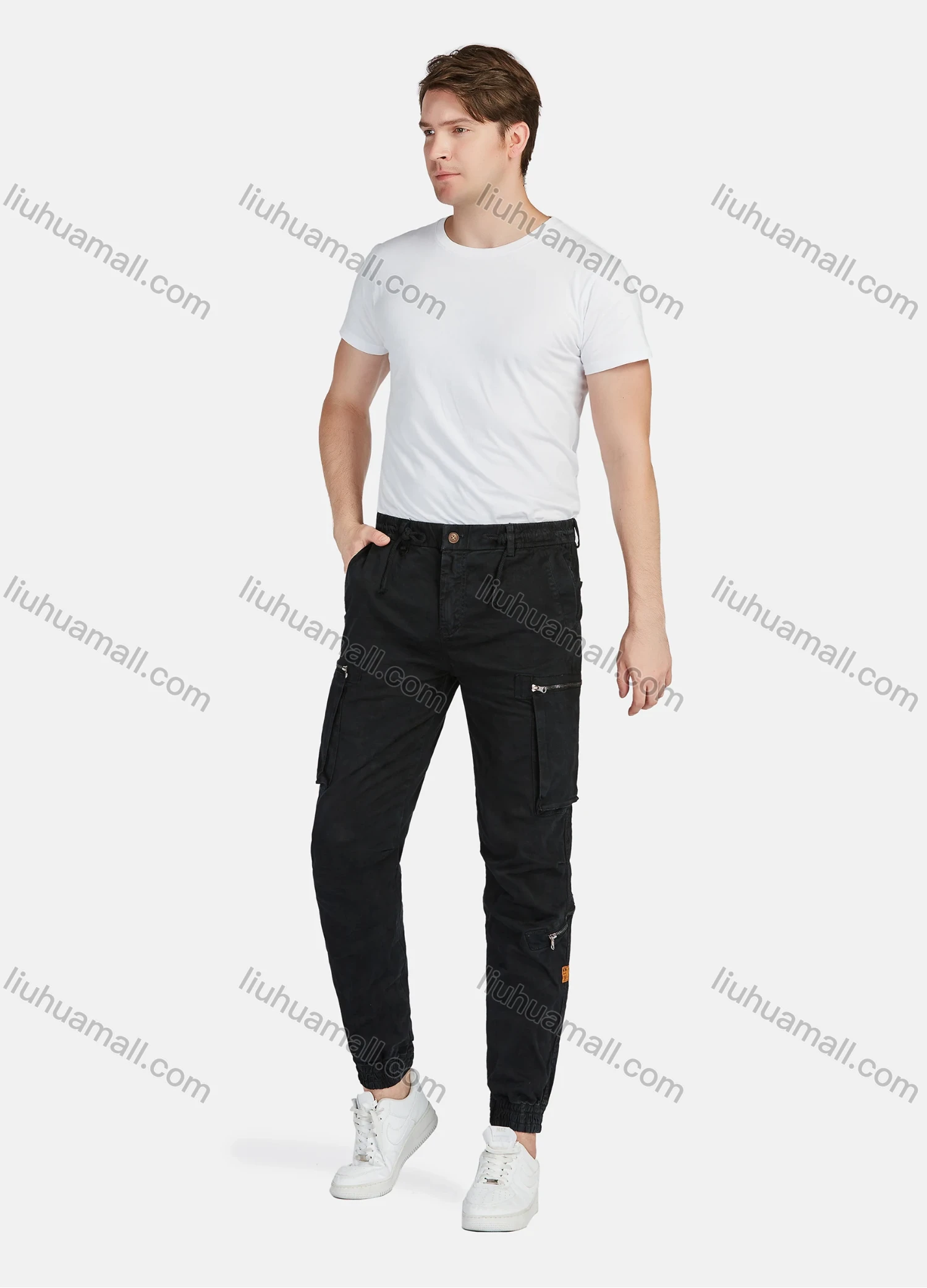 Wholesale Men's Casual Plain Straight Leg Ankle Length Cargo Pants 9330# - Liuhuamall