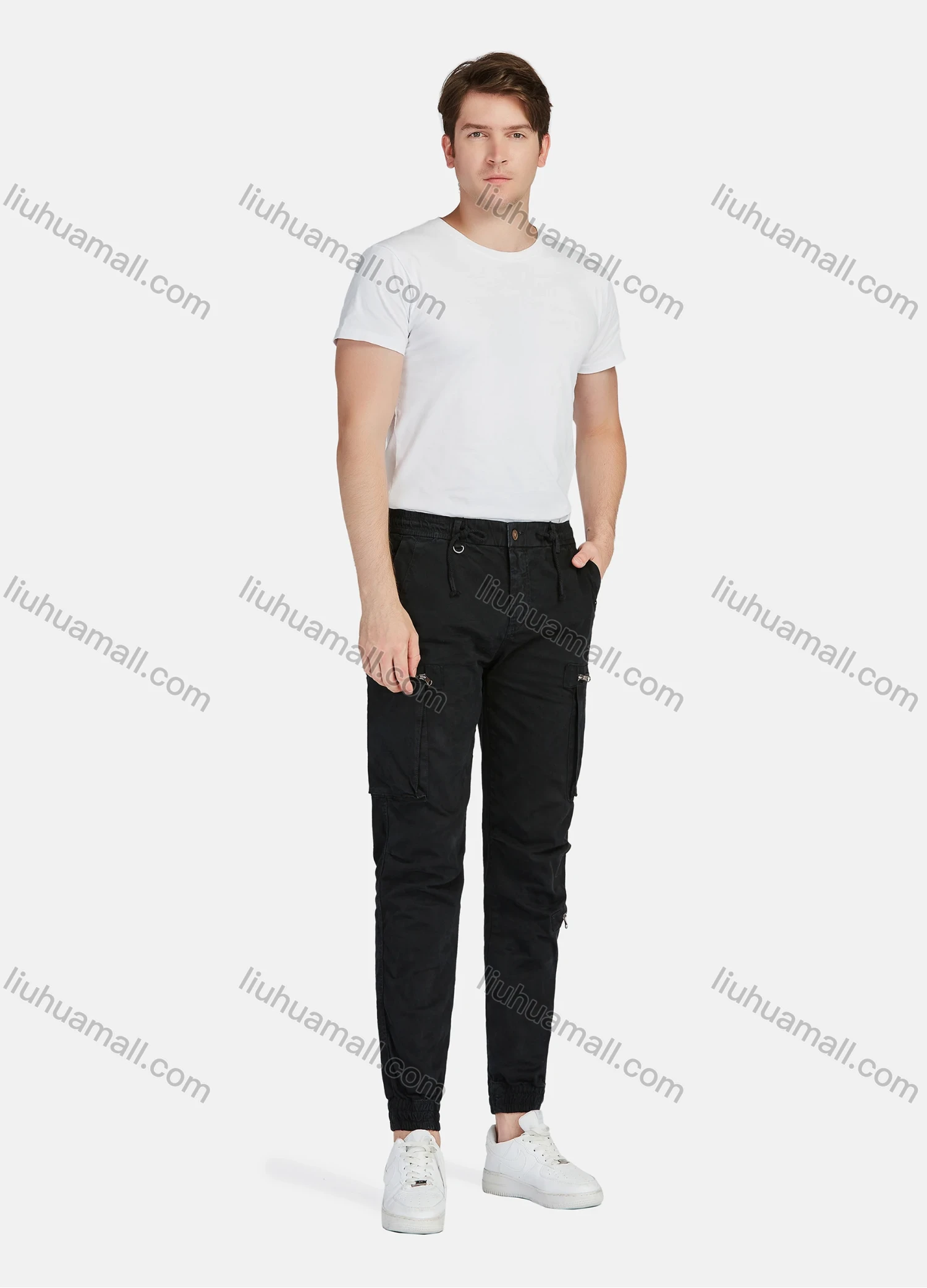 Wholesale Men's Casual Plain Straight Leg Ankle Length Cargo Pants 9330# - Liuhuamall
