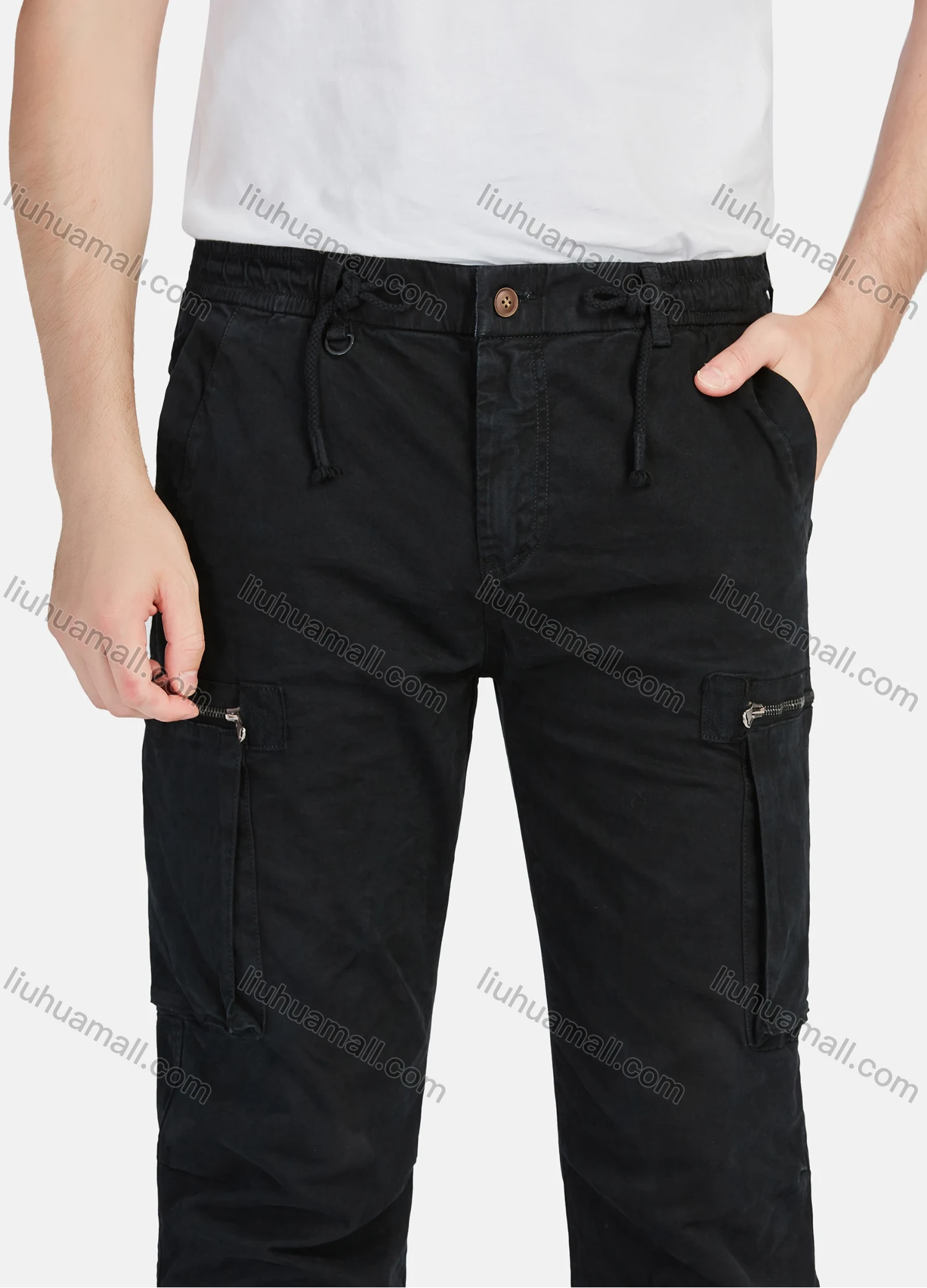 Wholesale Men's Casual Plain Straight Leg Ankle Length Cargo Pants 9330# - Liuhuamall