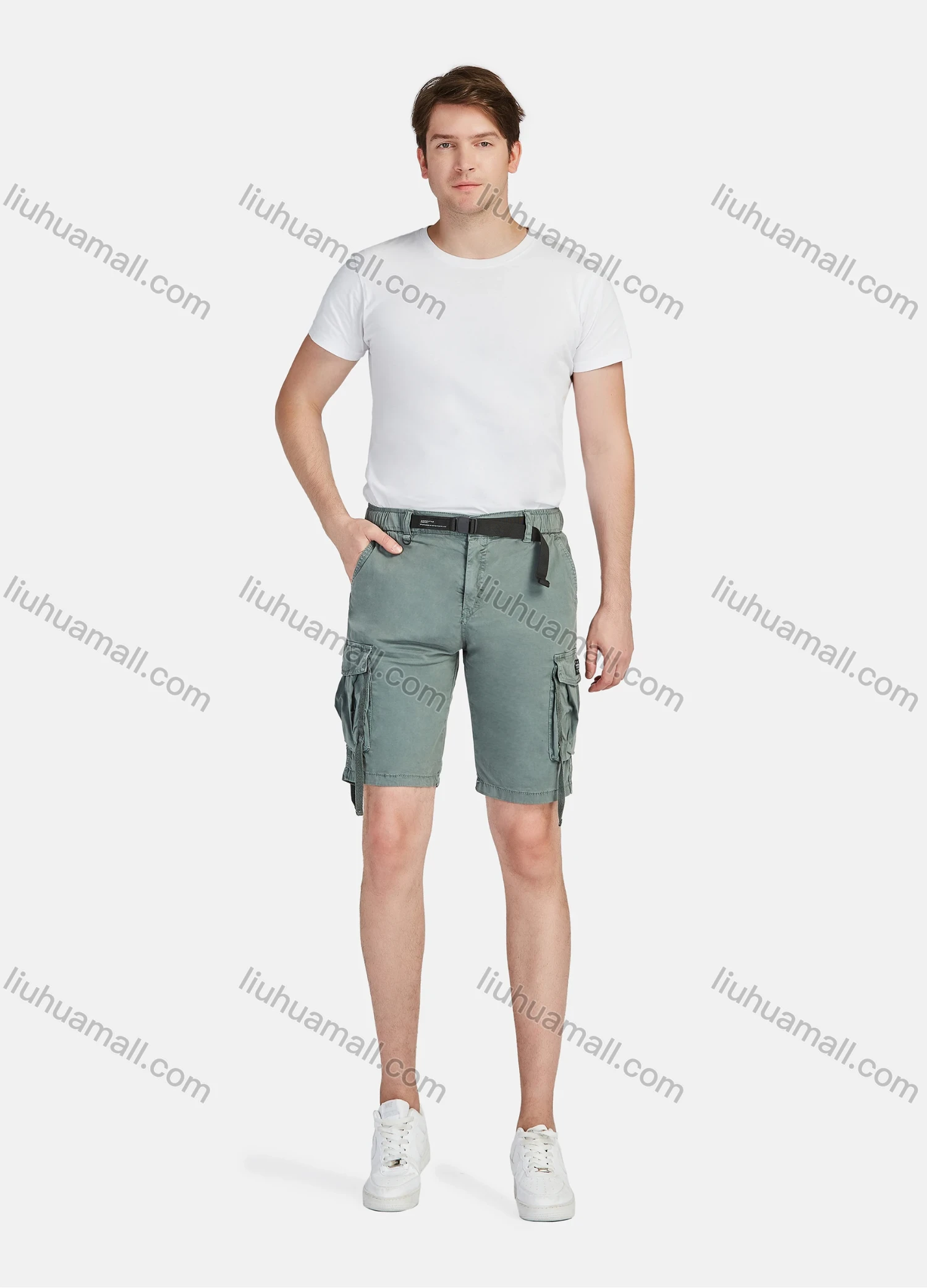 Wholesale Men's Casual Plain Release Buckle Drawstring Multiple Pockets Cargo Shorts 9301# - Liuhuamall