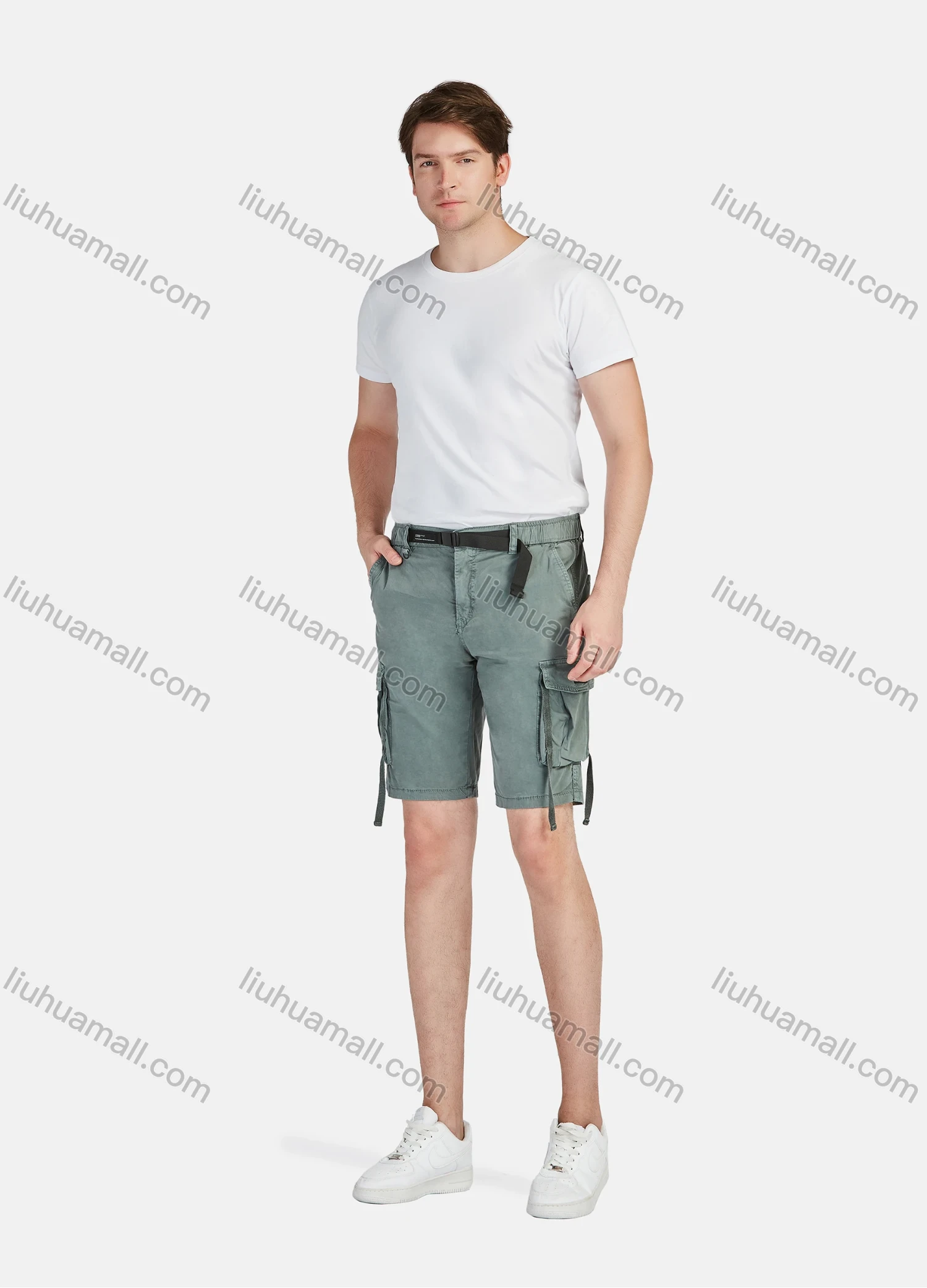 Wholesale Men's Casual Plain Release Buckle Drawstring Multiple Pockets Cargo Shorts 9301# - Liuhuamall