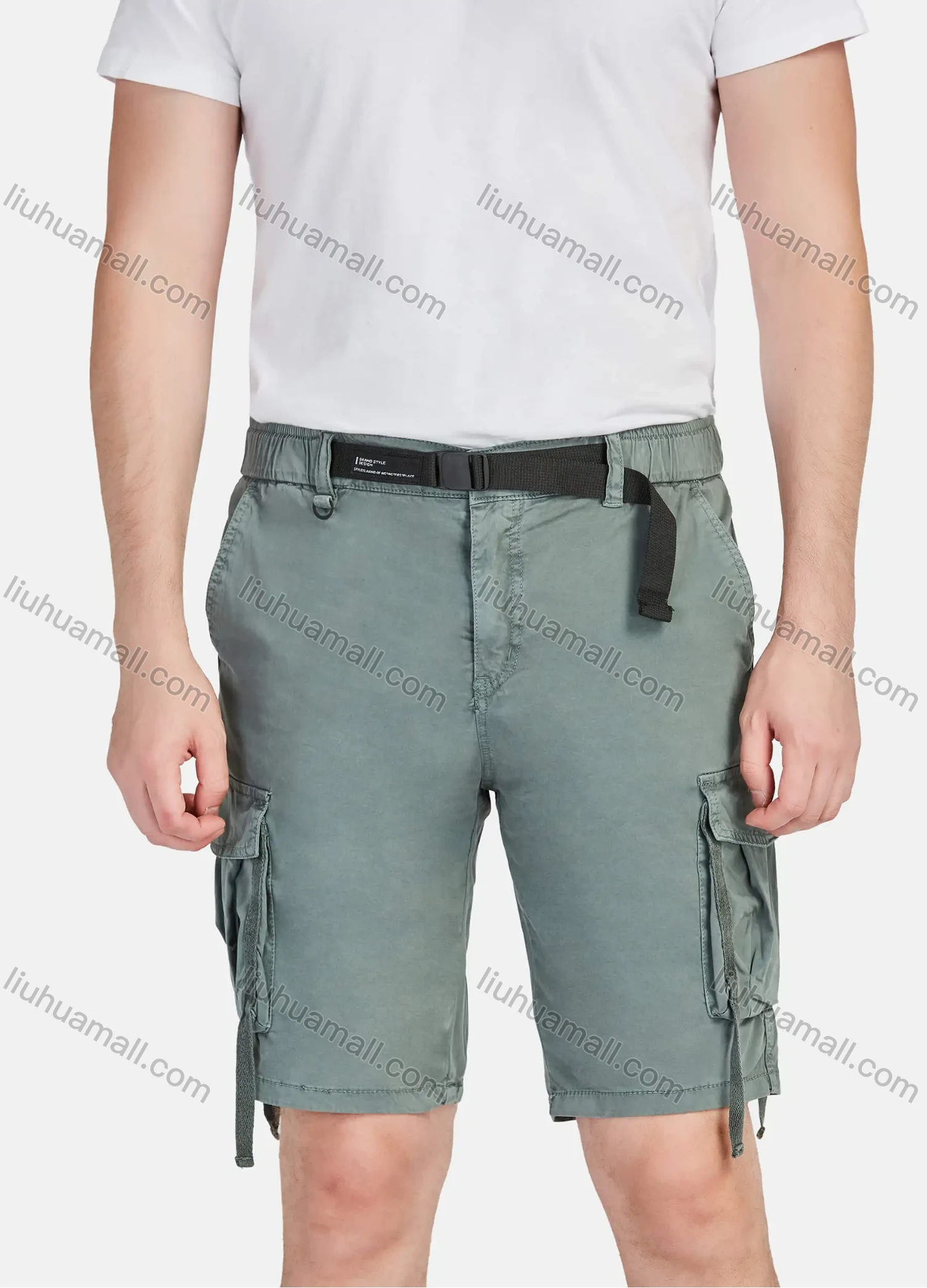 Wholesale Men's Casual Plain Release Buckle Drawstring Multiple Pockets Cargo Shorts 9301# - Liuhuamall