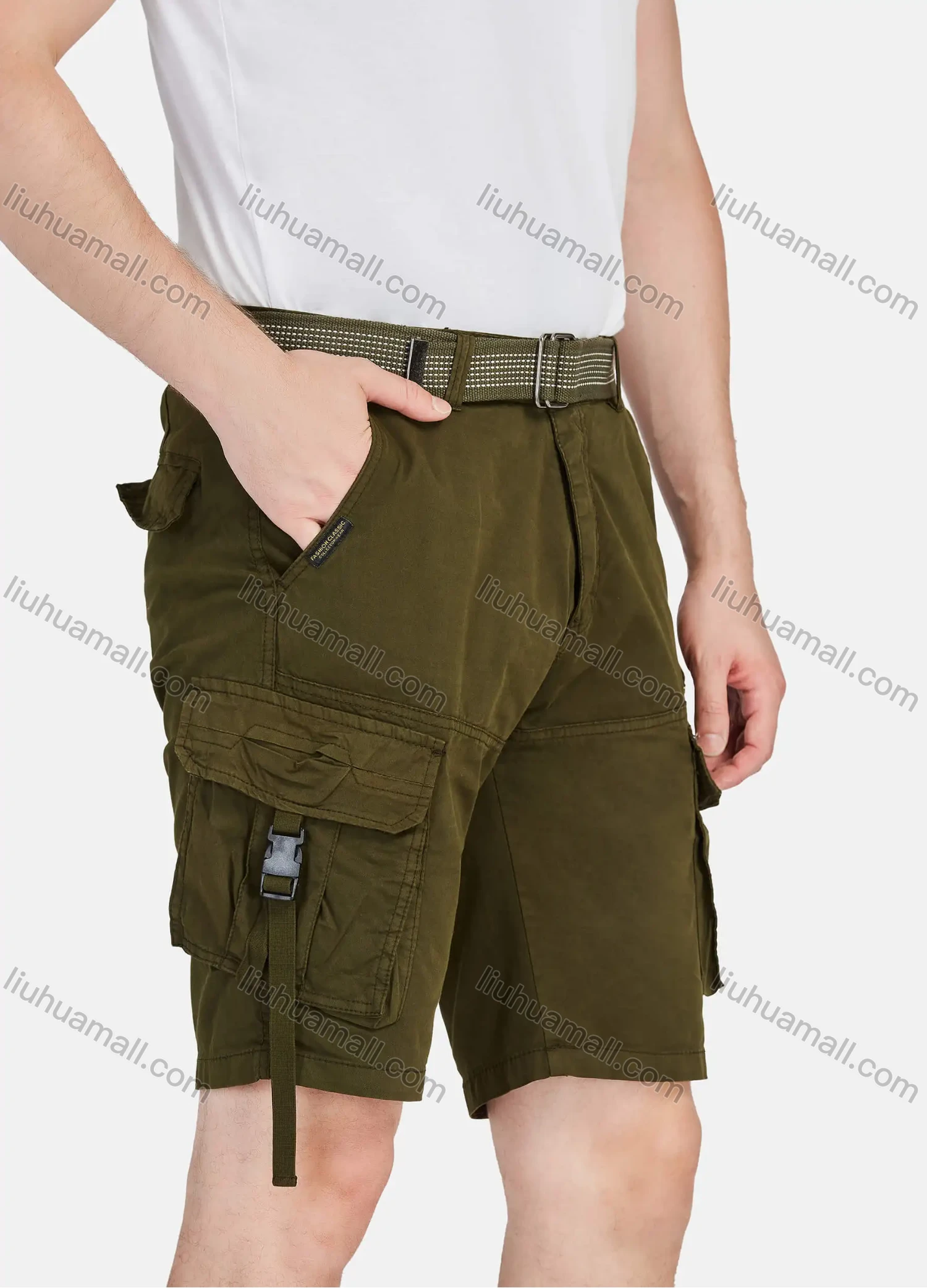 Wholesale Men's Casual Plain Release Buckle Multiple Pockets Cargo Shorts With Belt 8988# - Liuhuamall