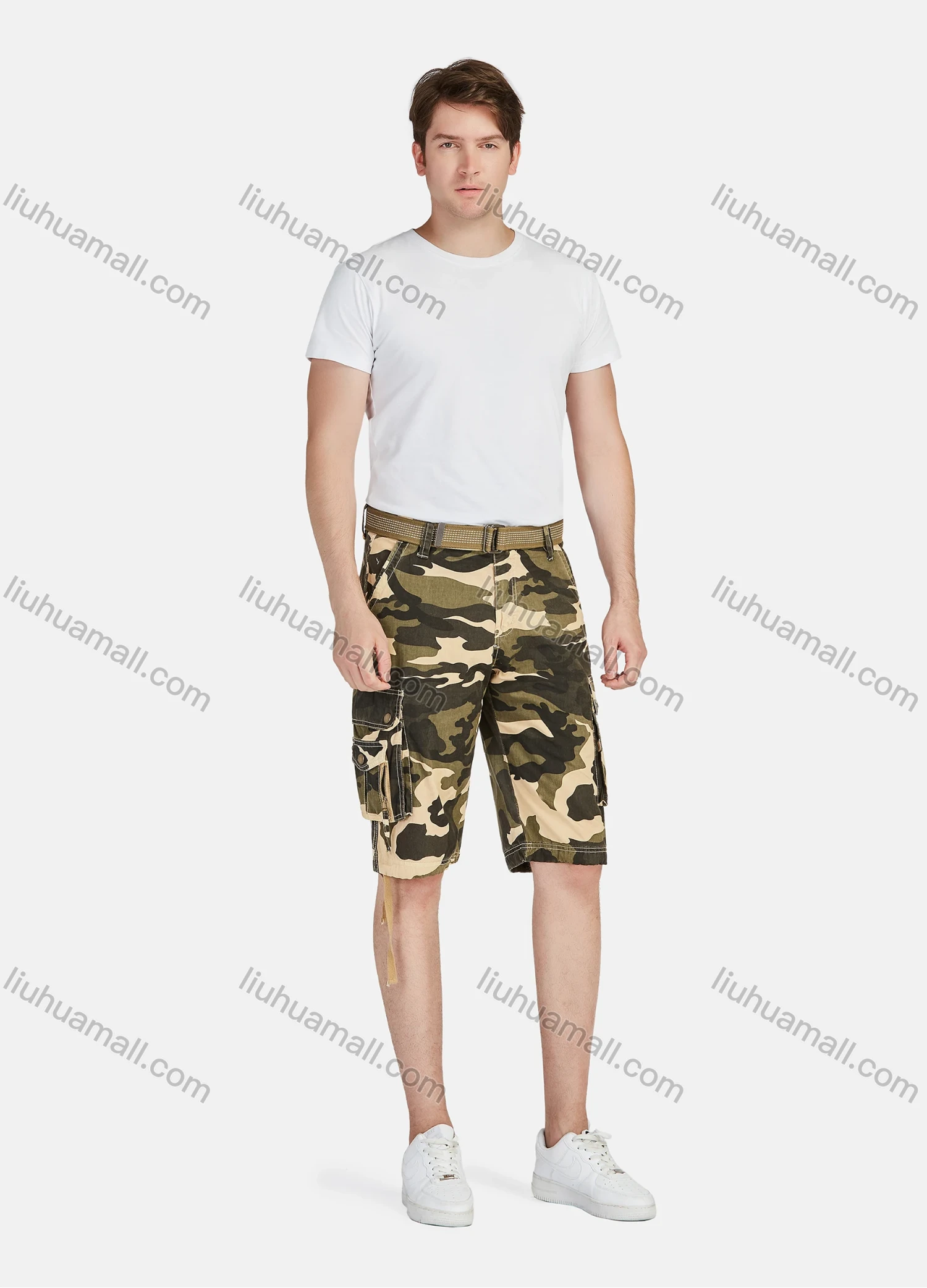 Wholesale Men's Casual Camouflage Multiple Pockets Cargo Shorts With Belt A083# - Liuhuamall