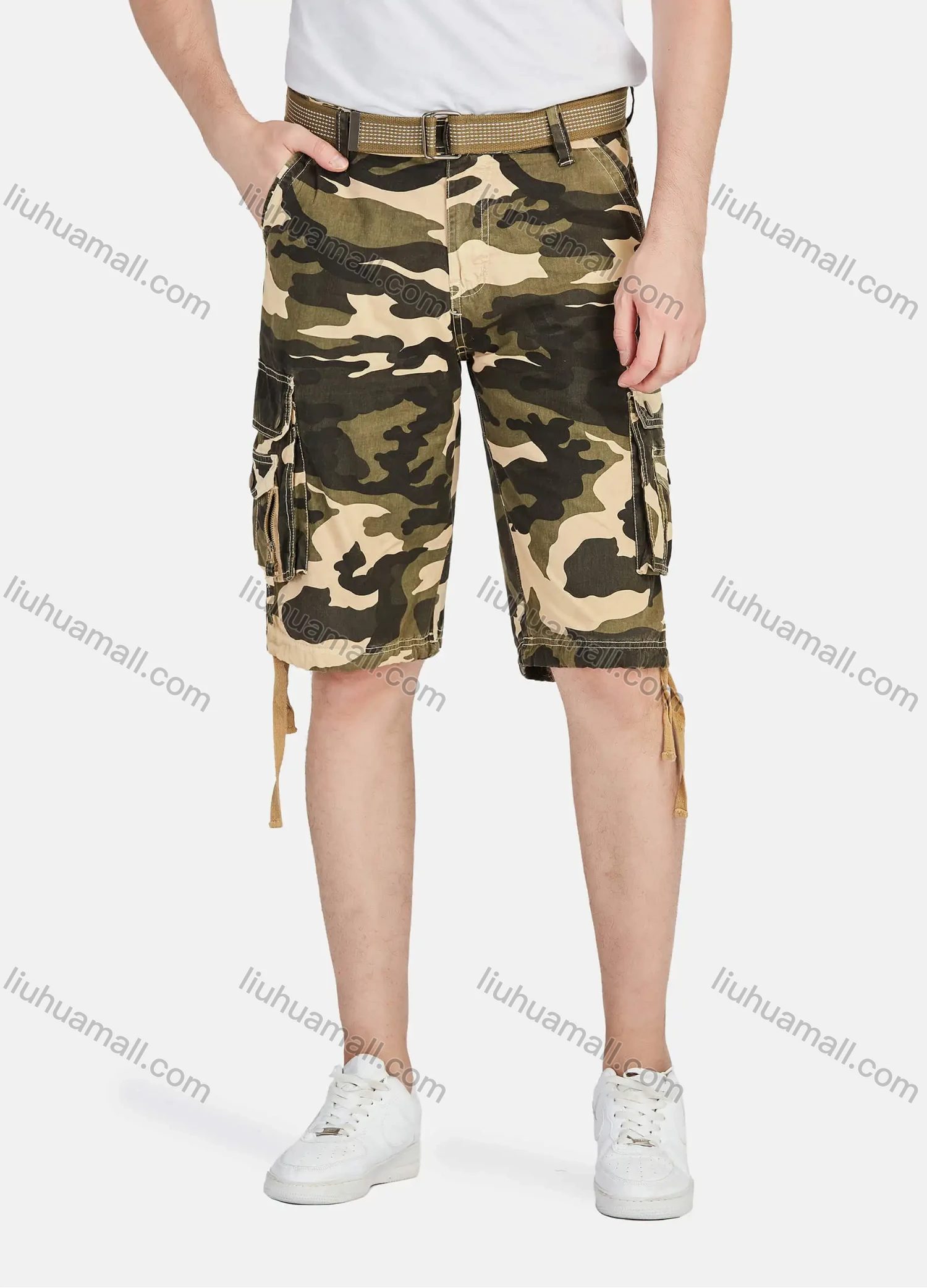 Wholesale Men's Casual Camouflage Multiple Pockets Cargo Shorts With Belt A083# - Liuhuamall