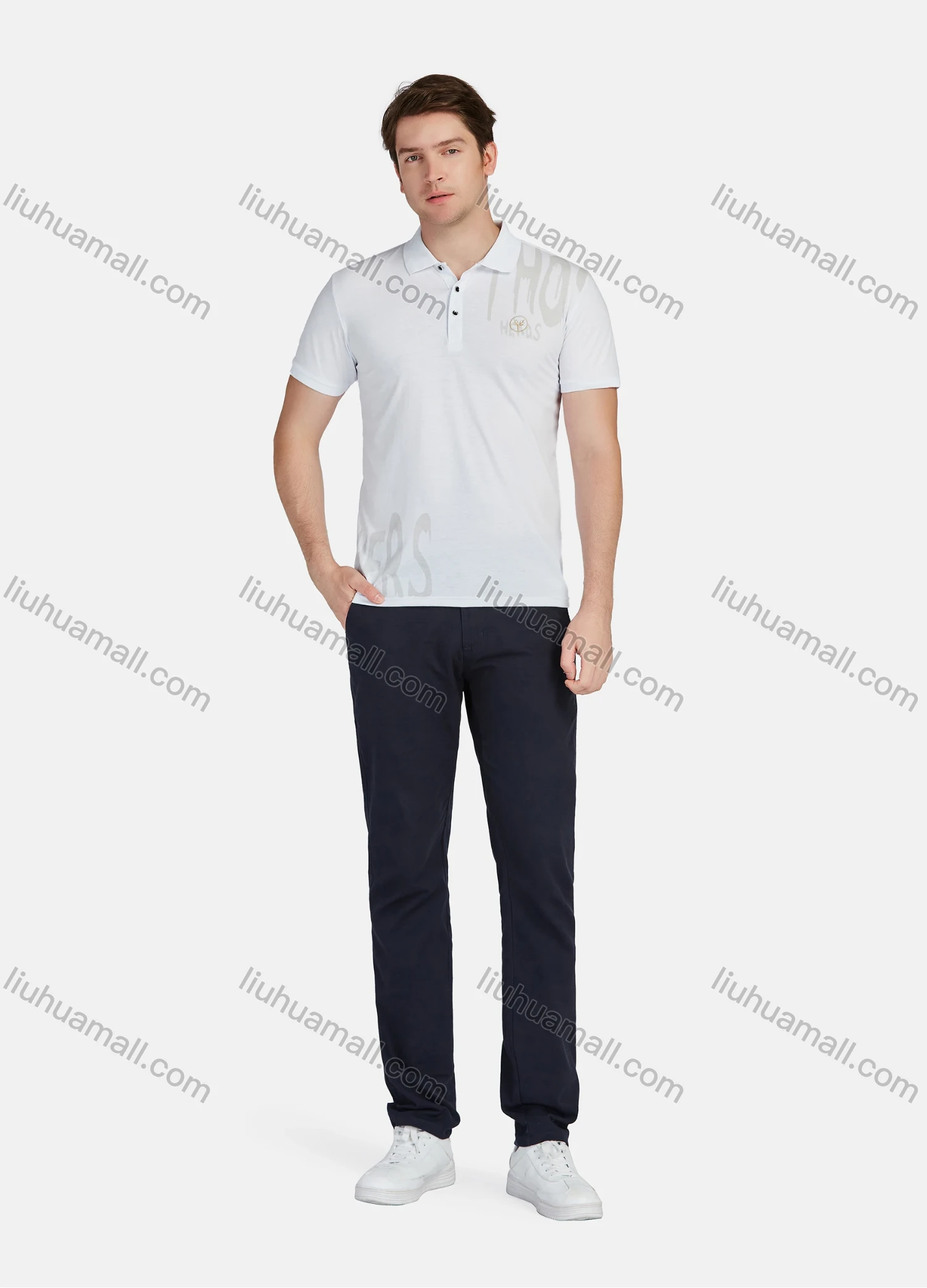 Wholesale Men's Casual Letter Print Short Sleeve Polo Shirts 82008# - Liuhuamall