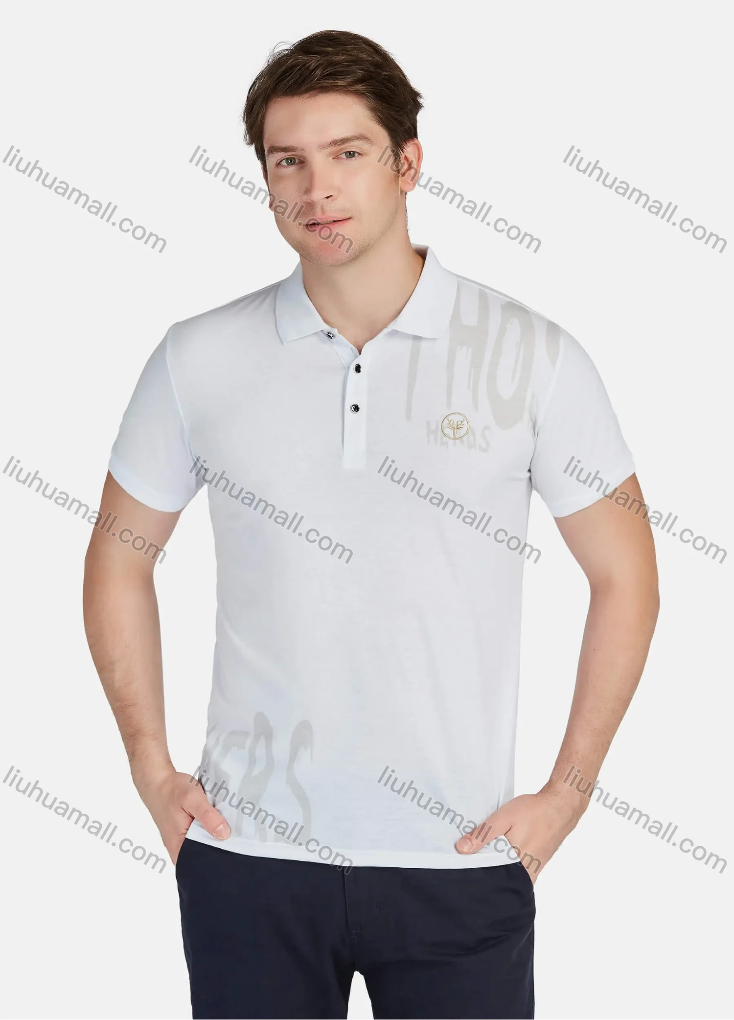Wholesale Men's Casual Letter Print Short Sleeve Polo Shirts 82008# - Liuhuamall
