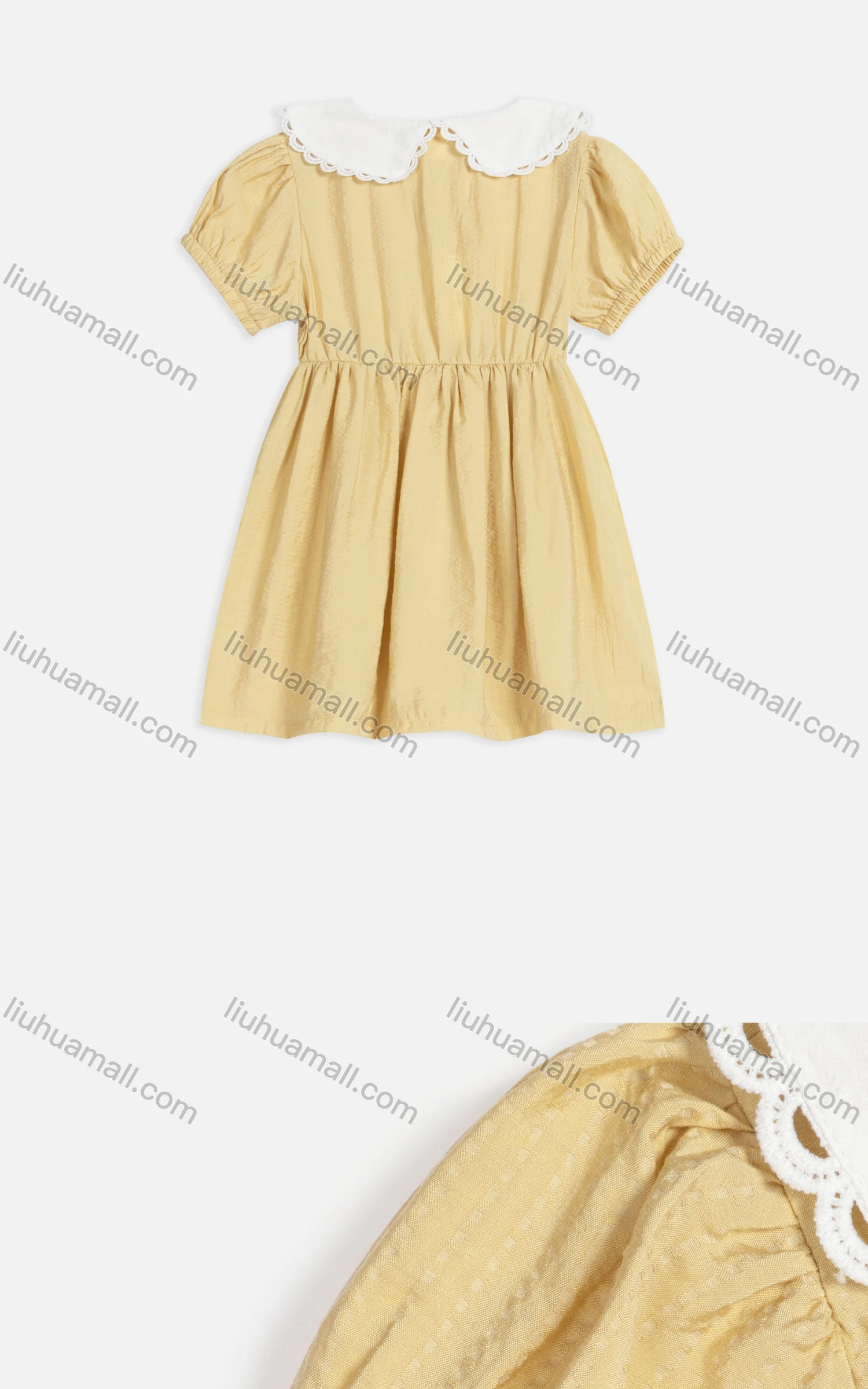 Wholesale Girls Cute Peter Pan Collar Puff Sleeve Embroidered Button Front Short Dress 3503# - Liuhuamall