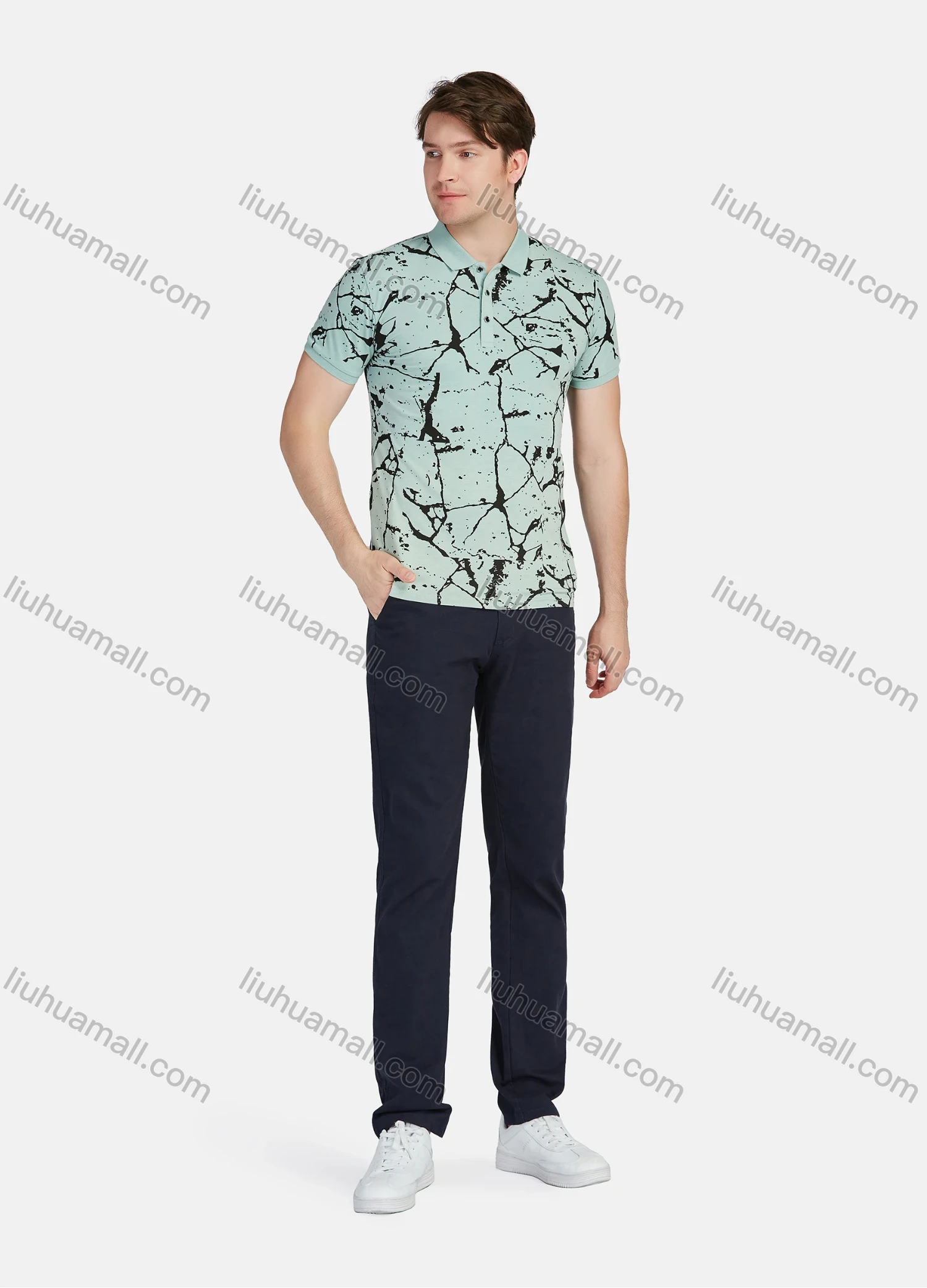 Wholesale Men's Casual Marble Print Short Sleeve Polo Shirts 18605# - Liuhuamall