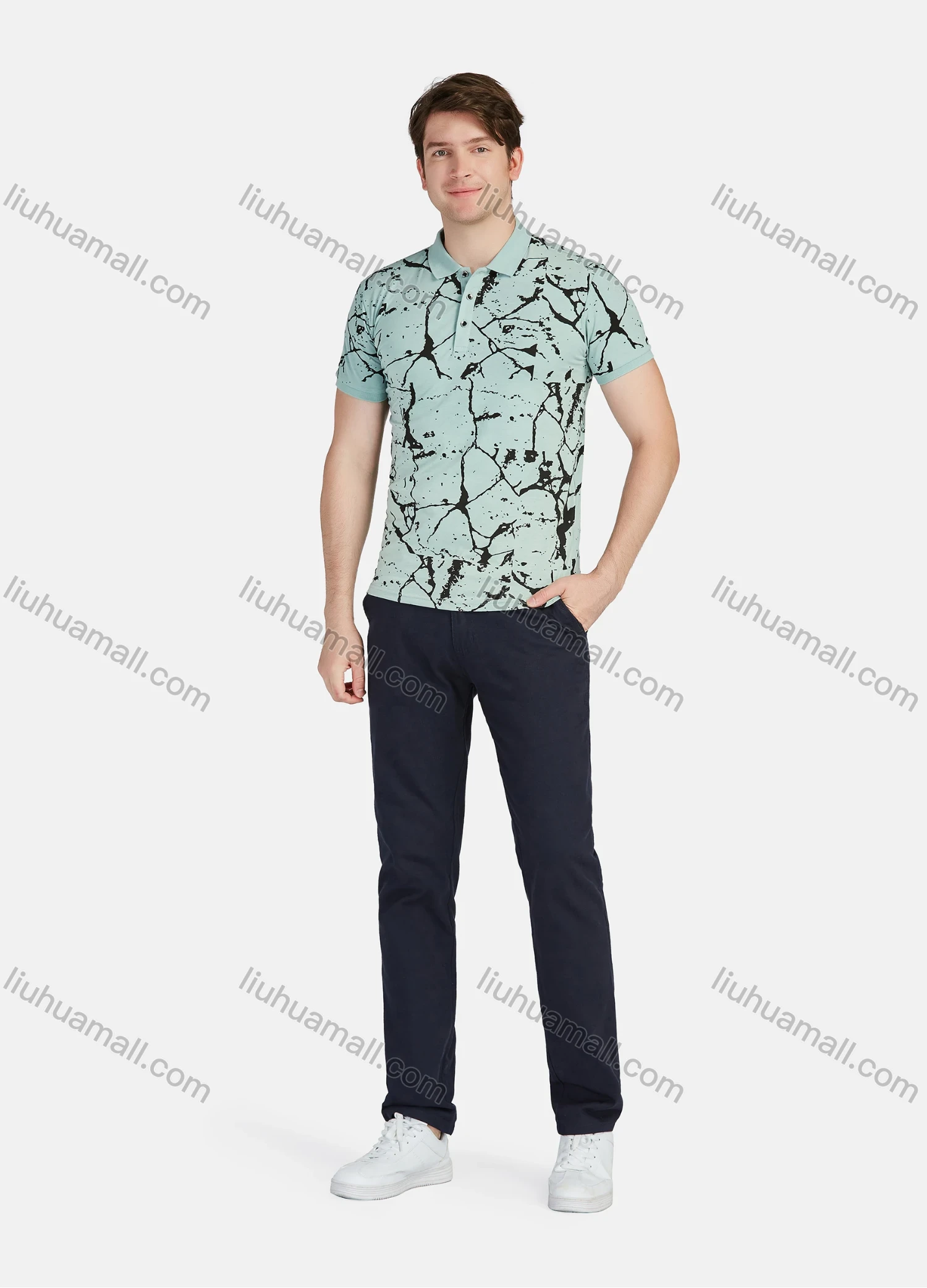 Wholesale Men's Casual Marble Print Short Sleeve Polo Shirts 18605# - Liuhuamall