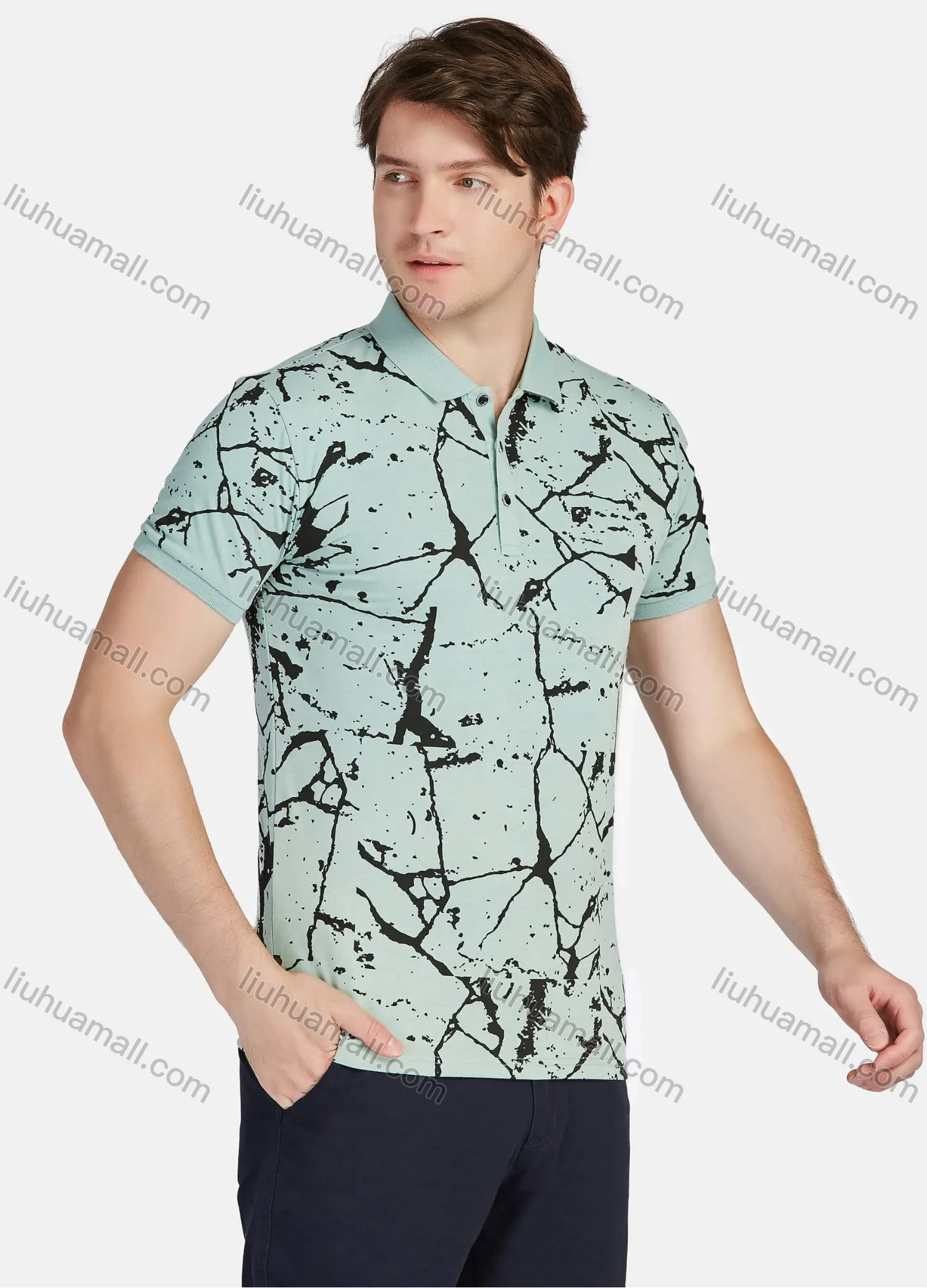 Wholesale Men's Casual Marble Print Short Sleeve Polo Shirts 18605# - Liuhuamall