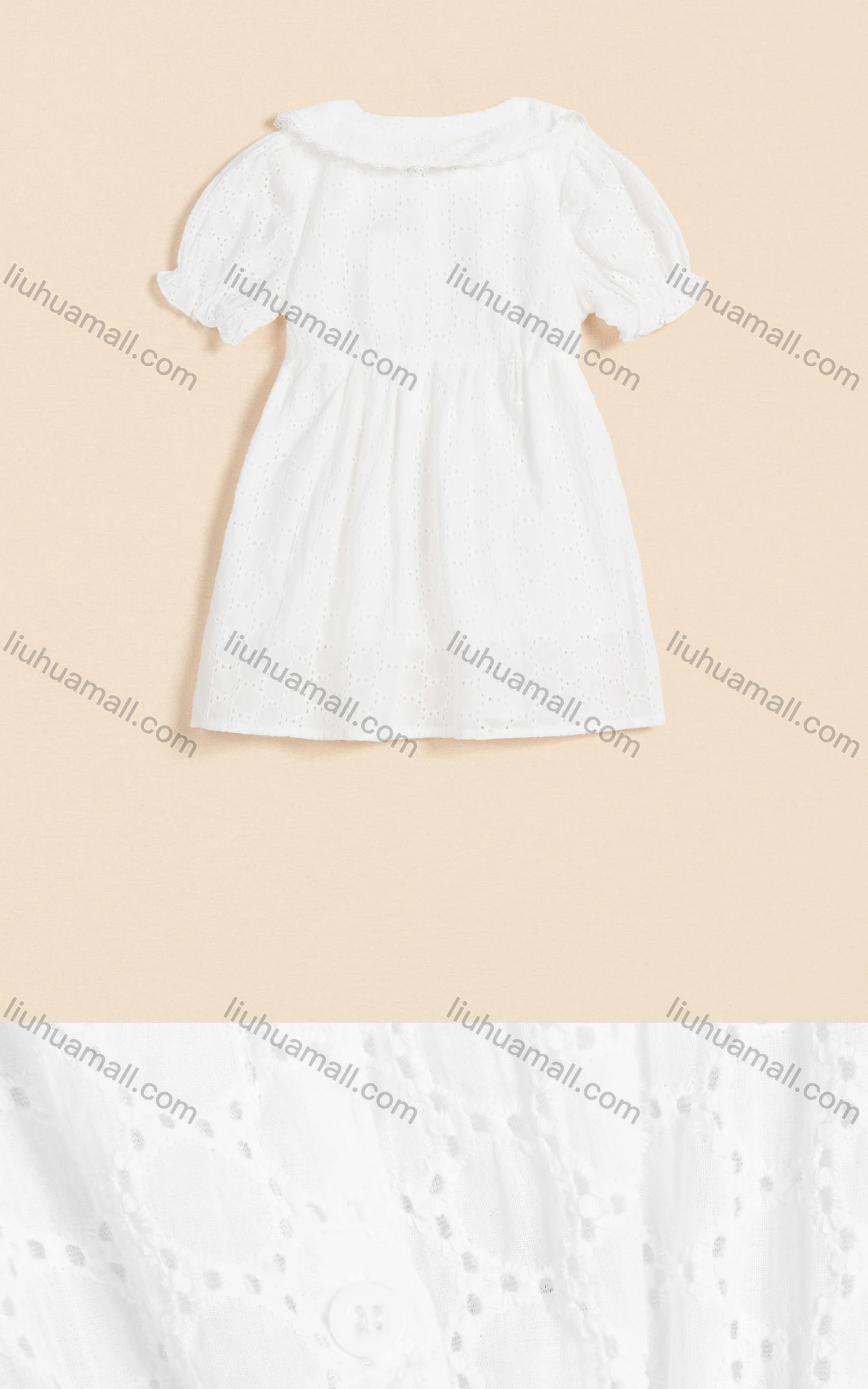 Wholesale Girls Cute Peter Pan Collar Puff Sleeve Button Front Mesh Short Dress 130# - Liuhuamall