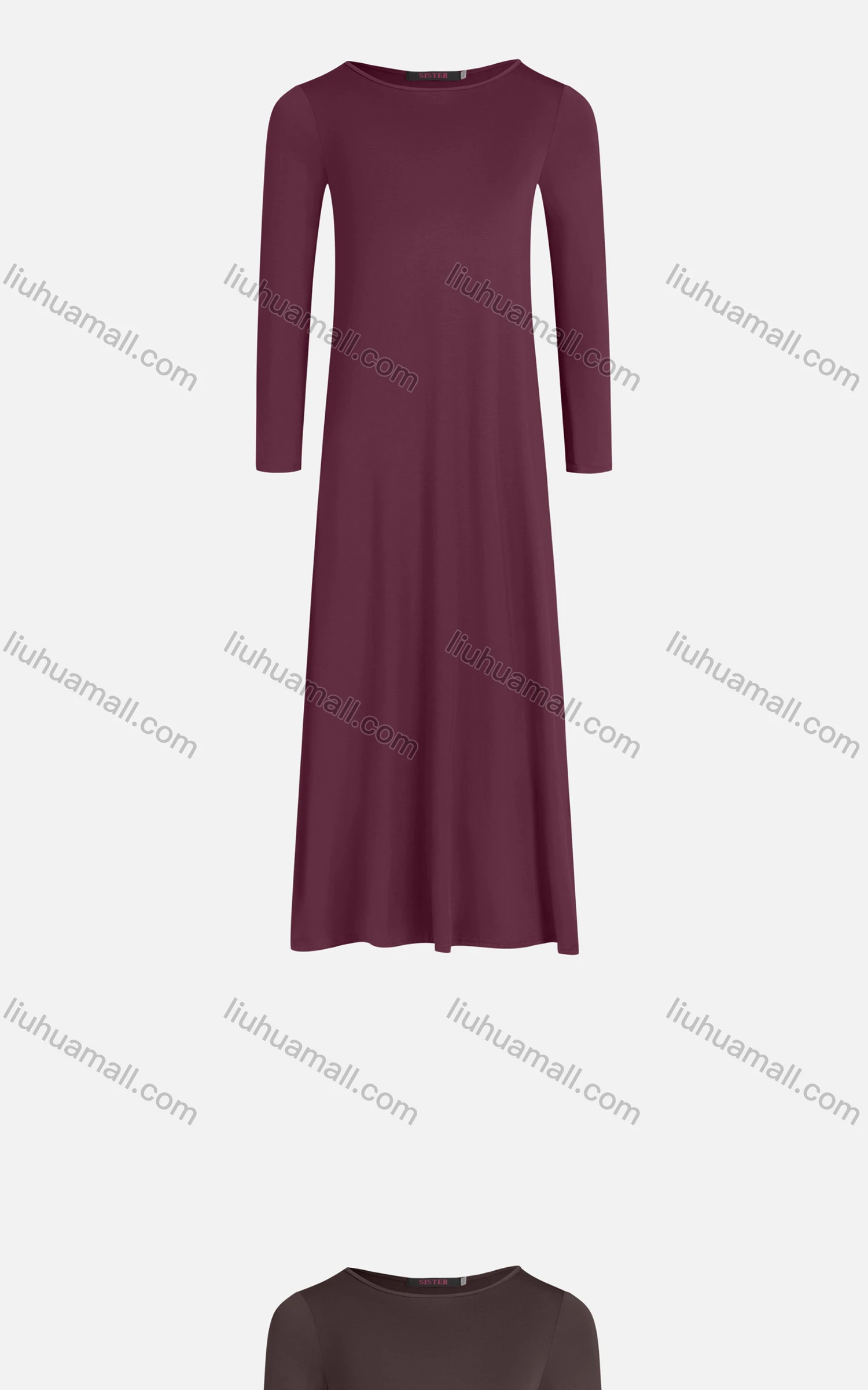 Wholesale Girls Casual 100%Cotton Plain Crew Neck Long Sleeve Slim Fit Maxi Tee Dress 821# - Liuhuamall