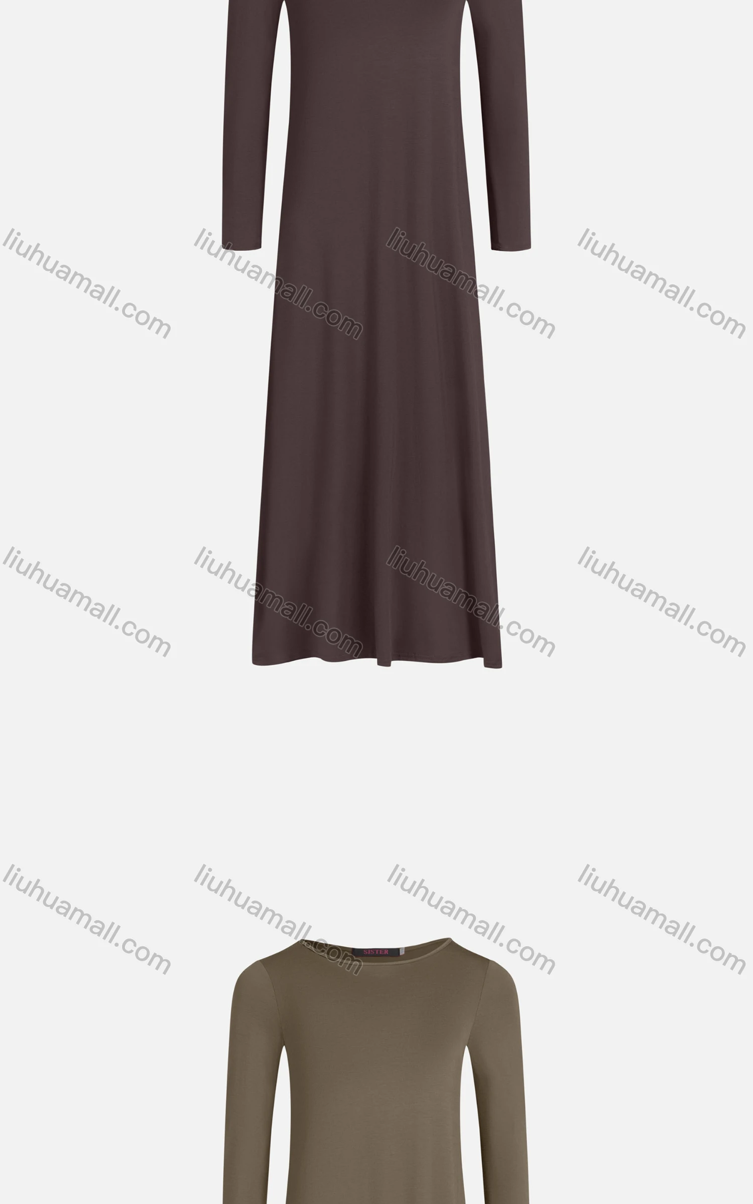 Wholesale Girls Casual 100%Cotton Plain Crew Neck Long Sleeve Slim Fit Maxi Tee Dress 821# - Liuhuamall