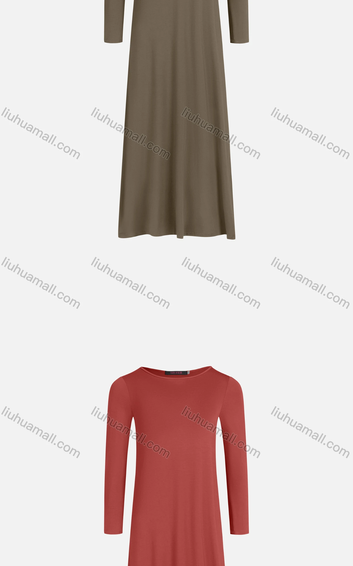 Wholesale Girls Casual 100%Cotton Plain Crew Neck Long Sleeve Slim Fit Maxi Tee Dress 821# - Liuhuamall