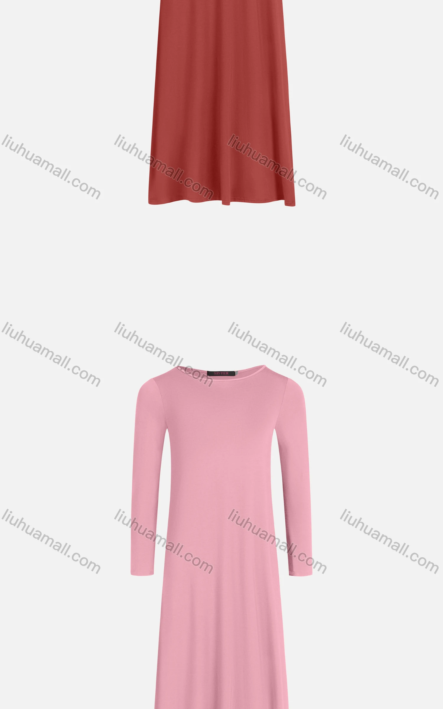 Wholesale Girls Casual 100%Cotton Plain Crew Neck Long Sleeve Slim Fit Maxi Tee Dress 821# - Liuhuamall