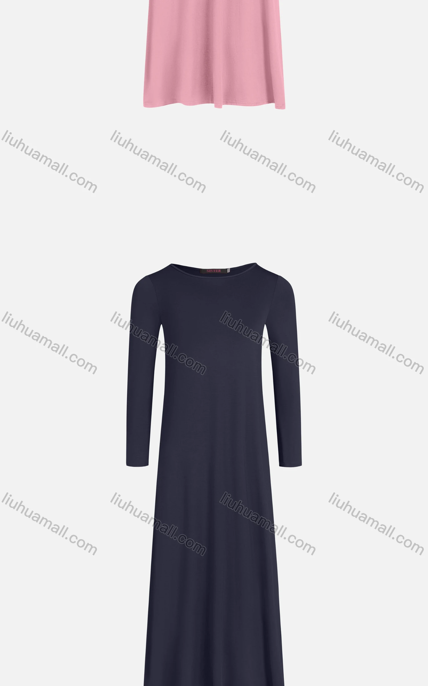 Wholesale Girls Casual 100%Cotton Plain Crew Neck Long Sleeve Slim Fit Maxi Tee Dress 821# - Liuhuamall