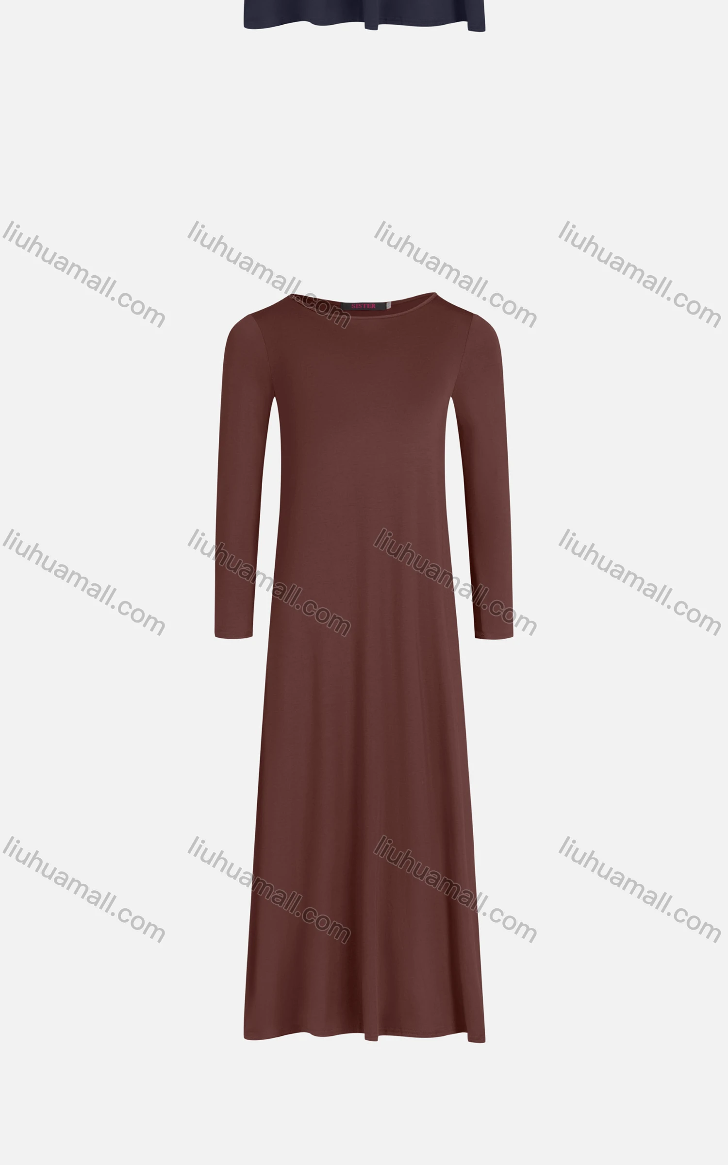 Wholesale Girls Casual 100%Cotton Plain Crew Neck Long Sleeve Slim Fit Maxi Tee Dress 821# - Liuhuamall