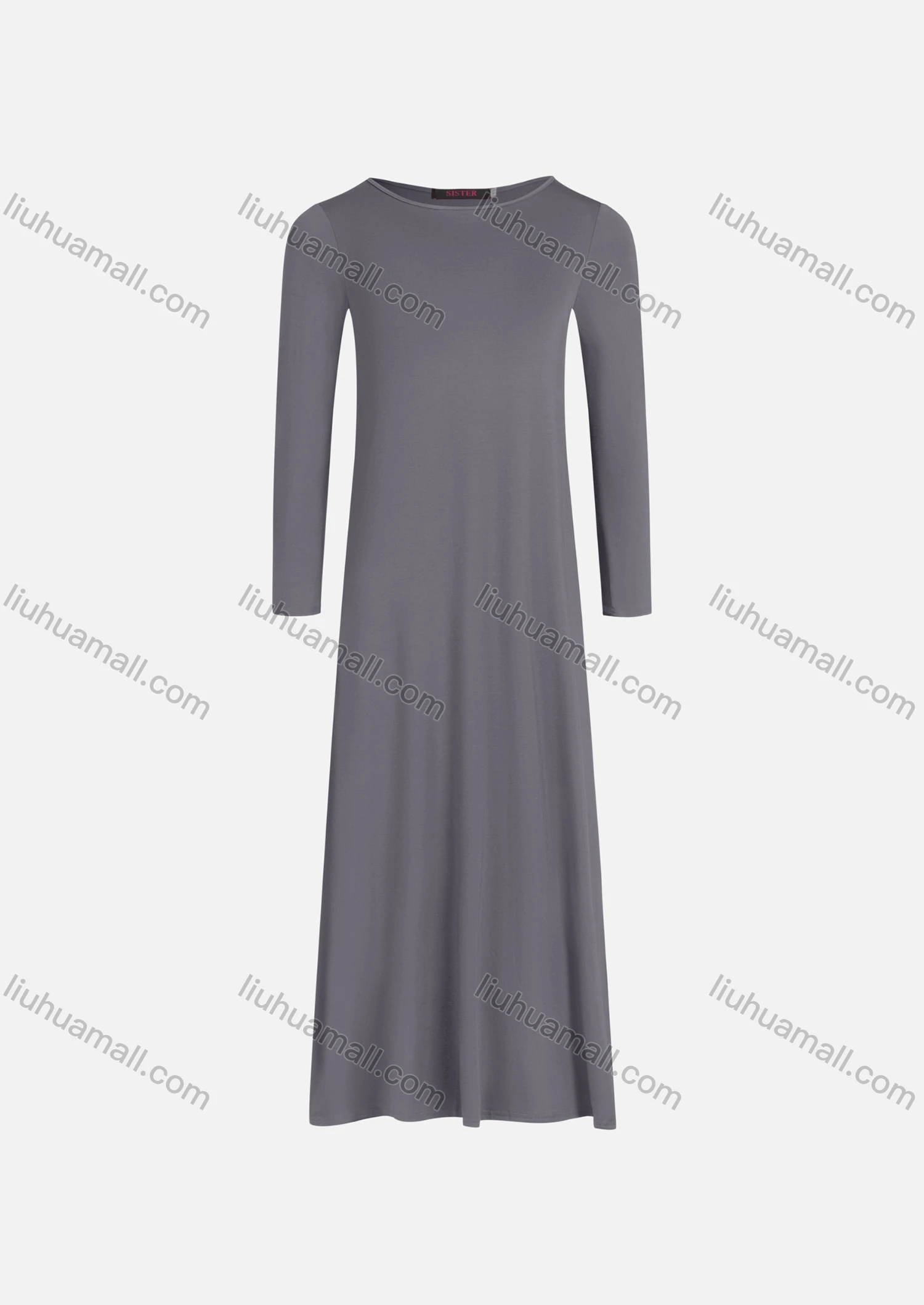 Wholesale Girls Casual 100%Cotton Plain Crew Neck Long Sleeve Slim Fit Maxi Tee Dress 821# - Liuhuamall