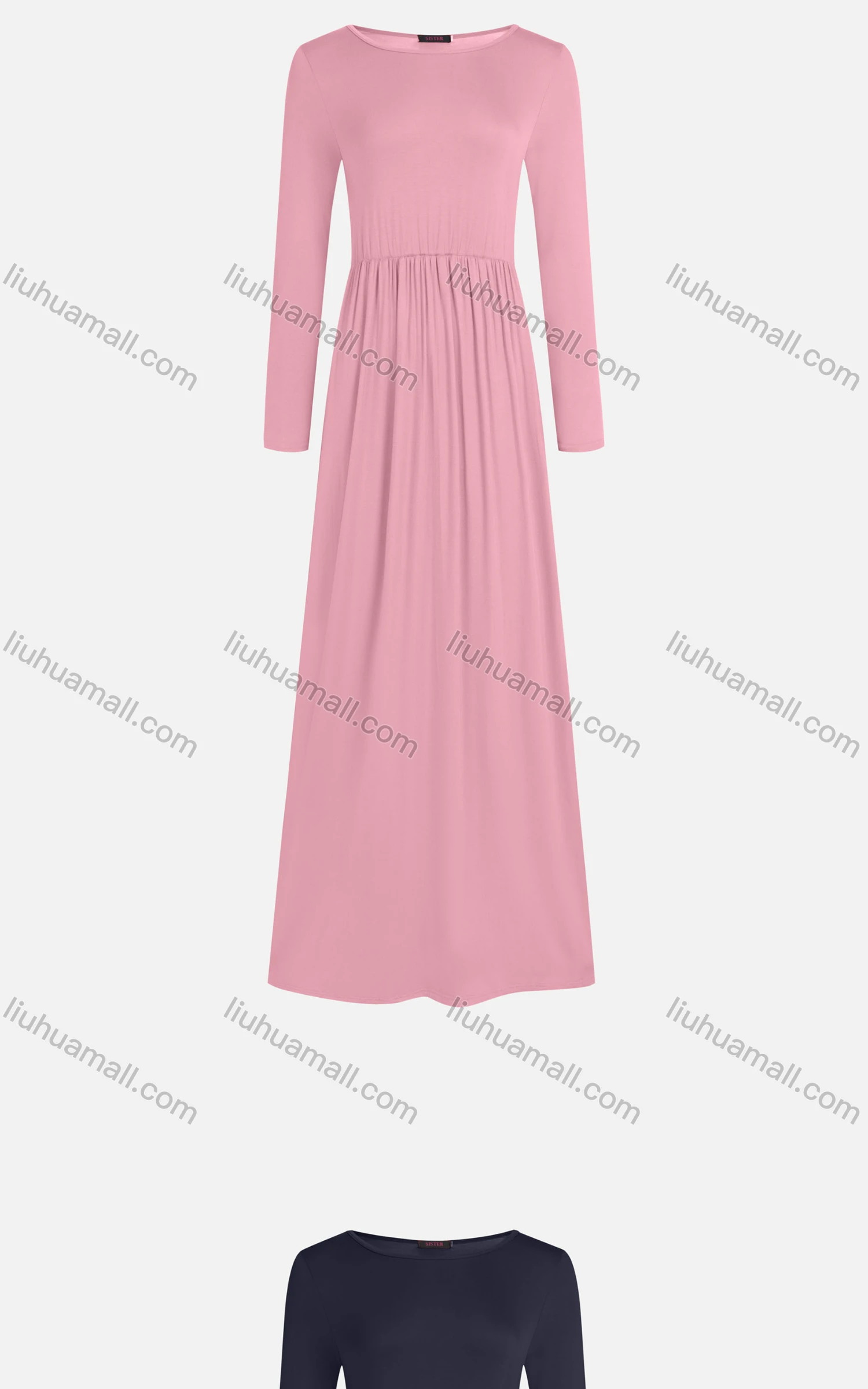 Wholesale Women's Casual Plain 100%Cotton Crew Neck Long Sleeve Slim Fit Maxi Tee Dress 1000# - Liuhuamall